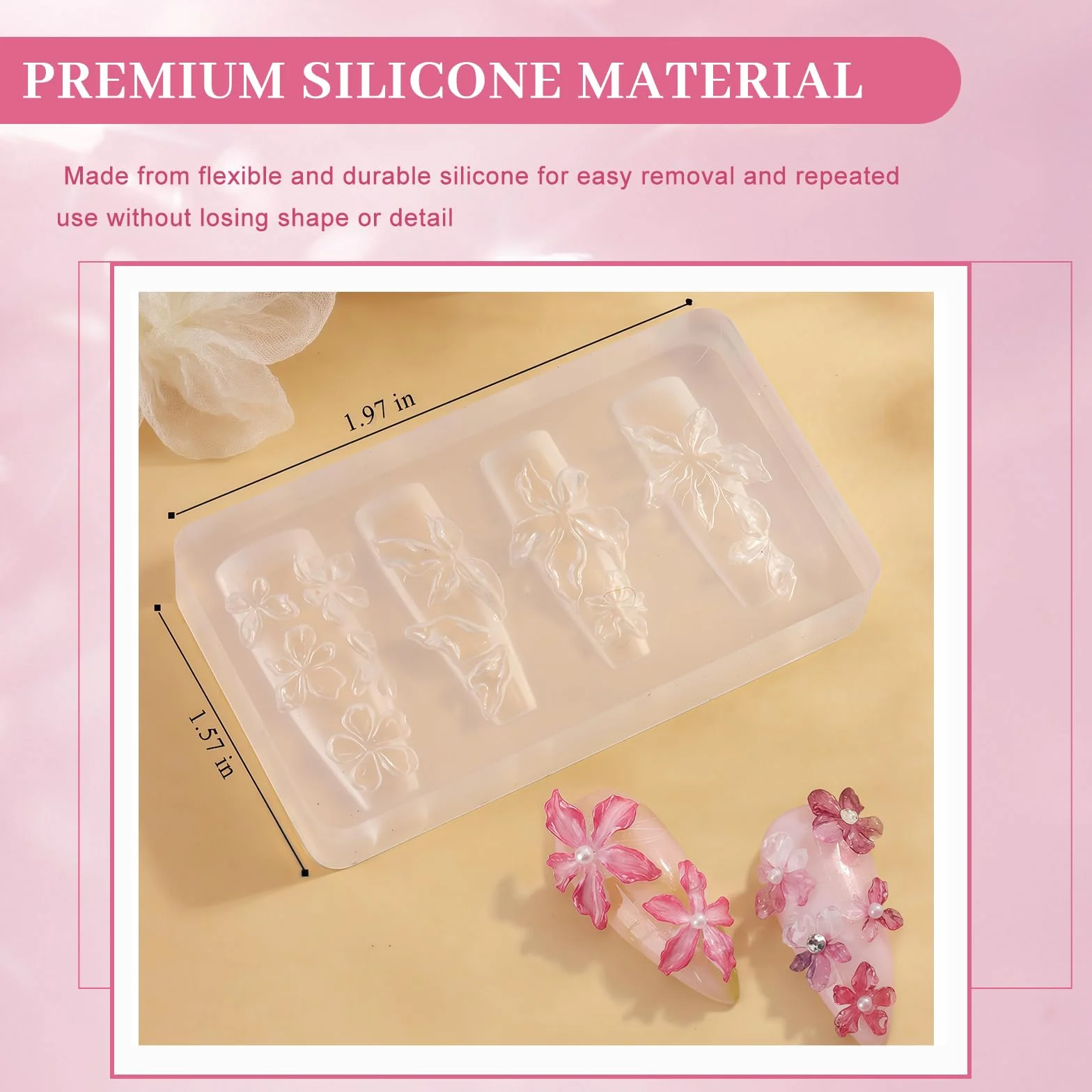 Silicona Molde Para Uñas 2 Piezas Reutilizables Transparente 3D Flores Arte De Uñas Plantillas