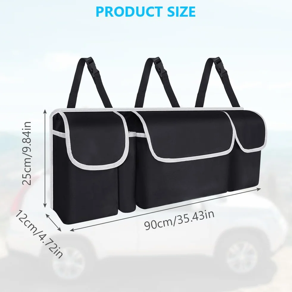 URAQT Organizador de Maletero de Coche, Bolsa de Almacenamiento Plegable para Coche con 4 Bolsillos, Bolsa Impermeable para Maletero del Asiento Trasero, 3 Correas de Hombro Ajustables
