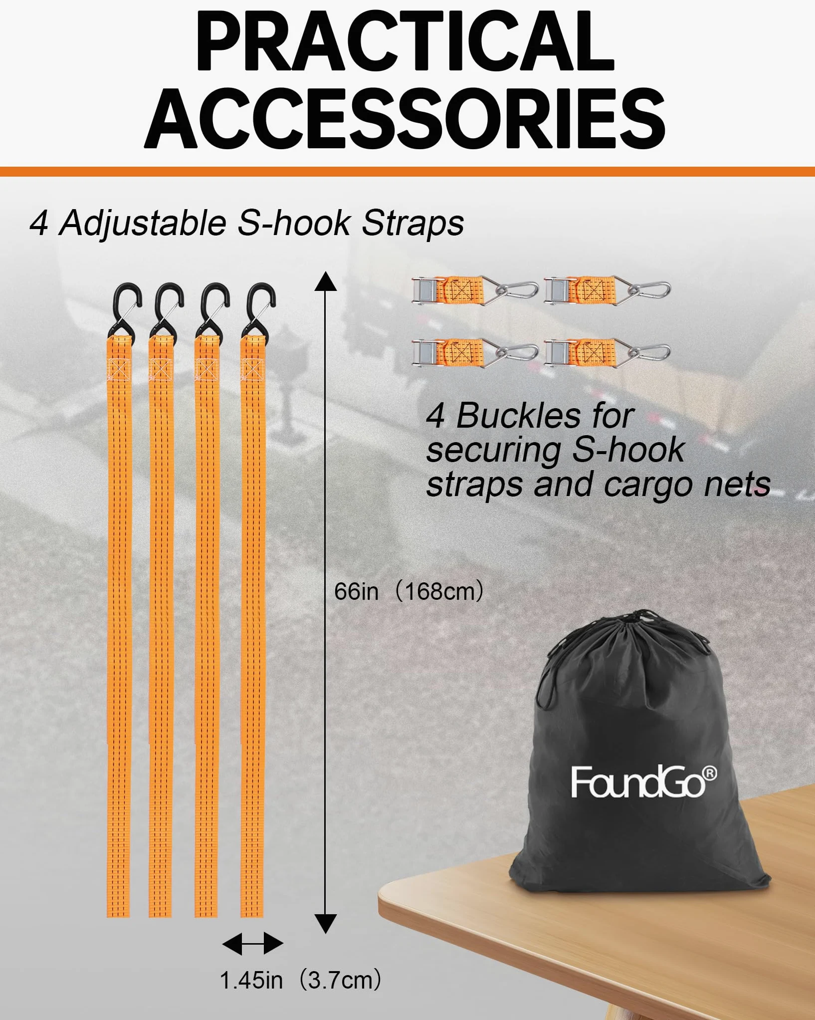 FoundGo Red de equipaje para camioneta, superficie de carga, 50 x 214 cm, ancho de banda de 4,6 cm, resistente, resistente a desgarros, portón trasero, red de carga ajustable, para remolques de