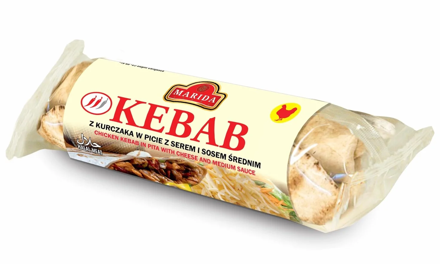 Marida Kebab de Pollo en Pan Pita con Queso y Salsa Media, Halal