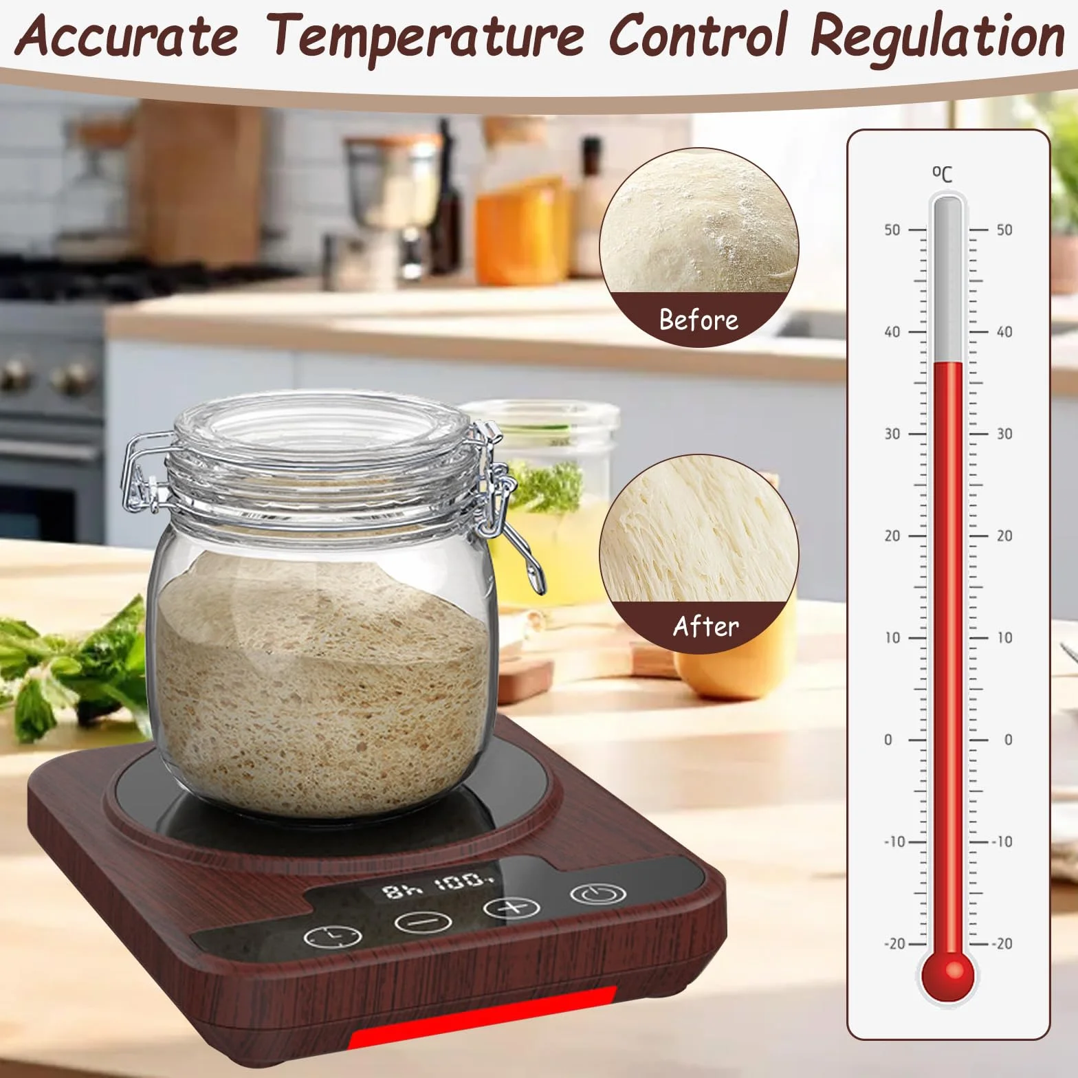 Calentador de masa madre, control 21-38℃, temporizador 12h, automático, para arrancador