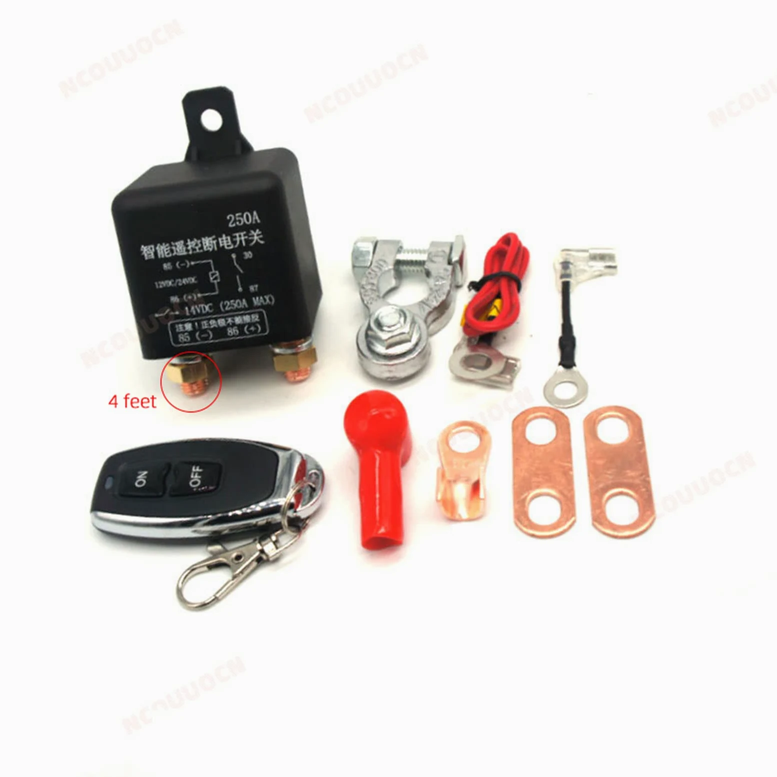 Relé de interruptor de control remoto inalámbrico del automóvil la batería del automóvil está desconectada y se corta el interruptor de aislamiento 12v / 24v 120a / 200a (12V/2.4W/250A/quadrupod/KEY)