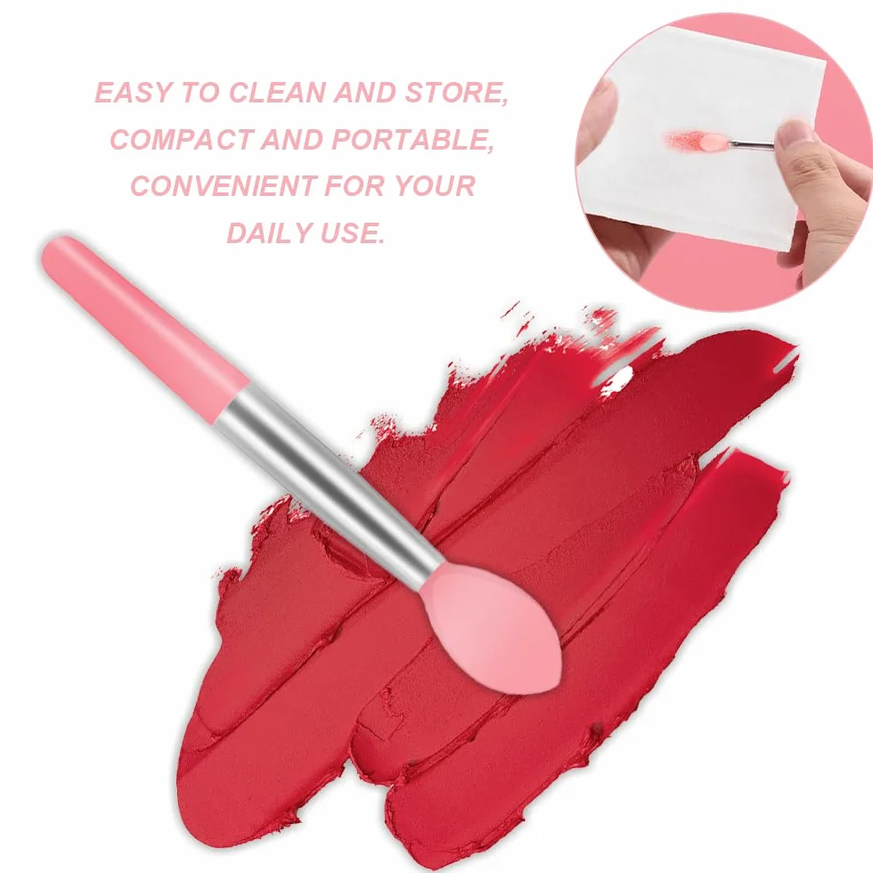 Cepillo de Labios de Silicona 4 Pcs Doble Cara, Mini Portátil Aplicador de Brillo Labial