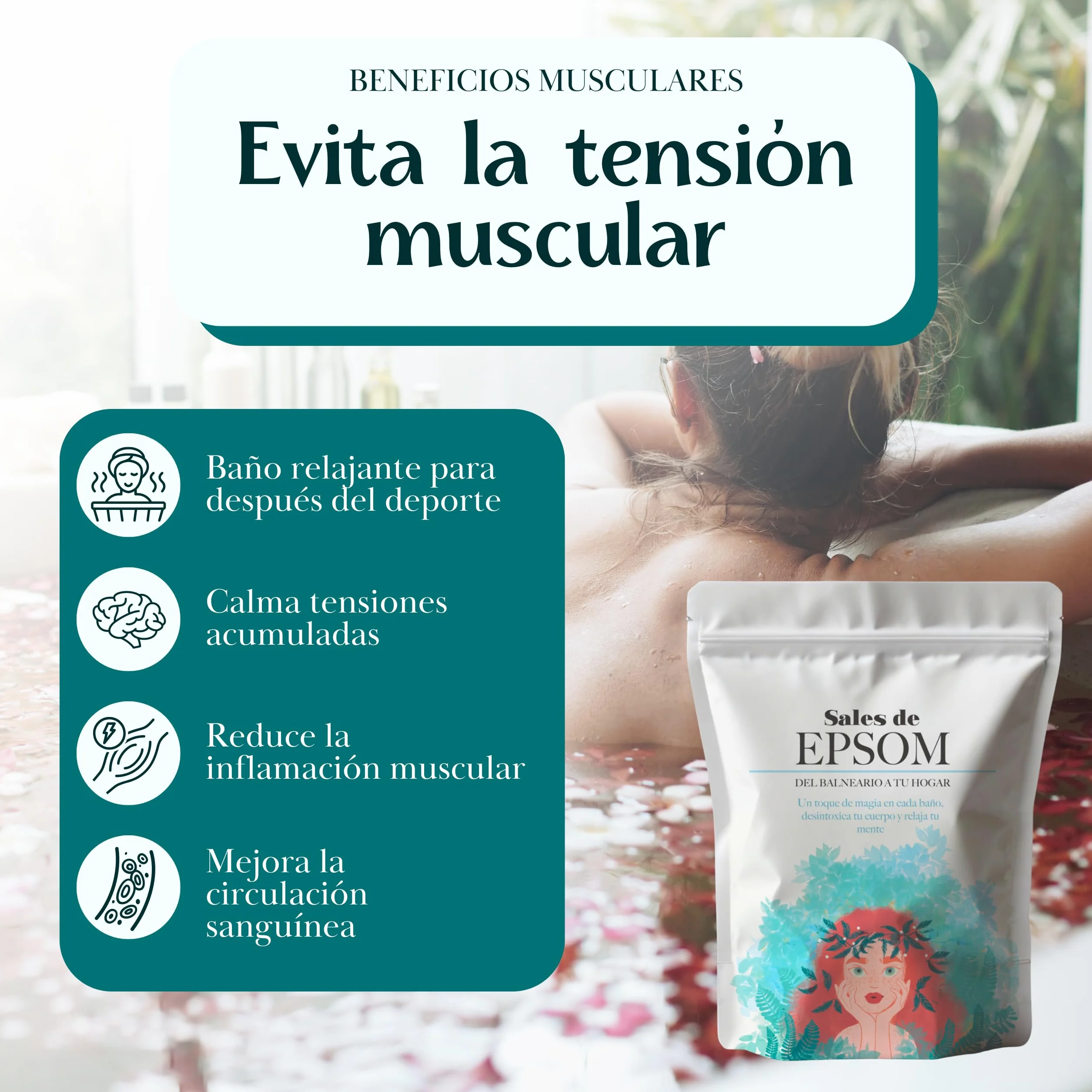 Magnesio para Baño y Pies Sales de Epsom 1kg Bienestar Relajación Muscular Revitalizante Sin Aditivos