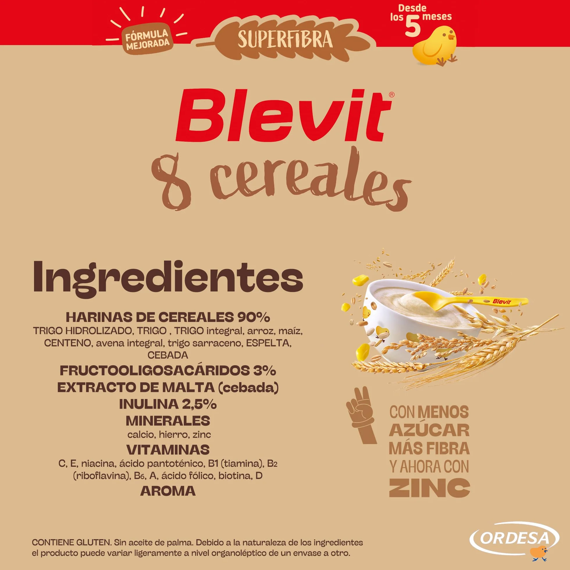 Blevit Superfibra 8 Cereales 500g Papilla para Bebé 5 Meses con Vitaminas, Minerales y Fibra