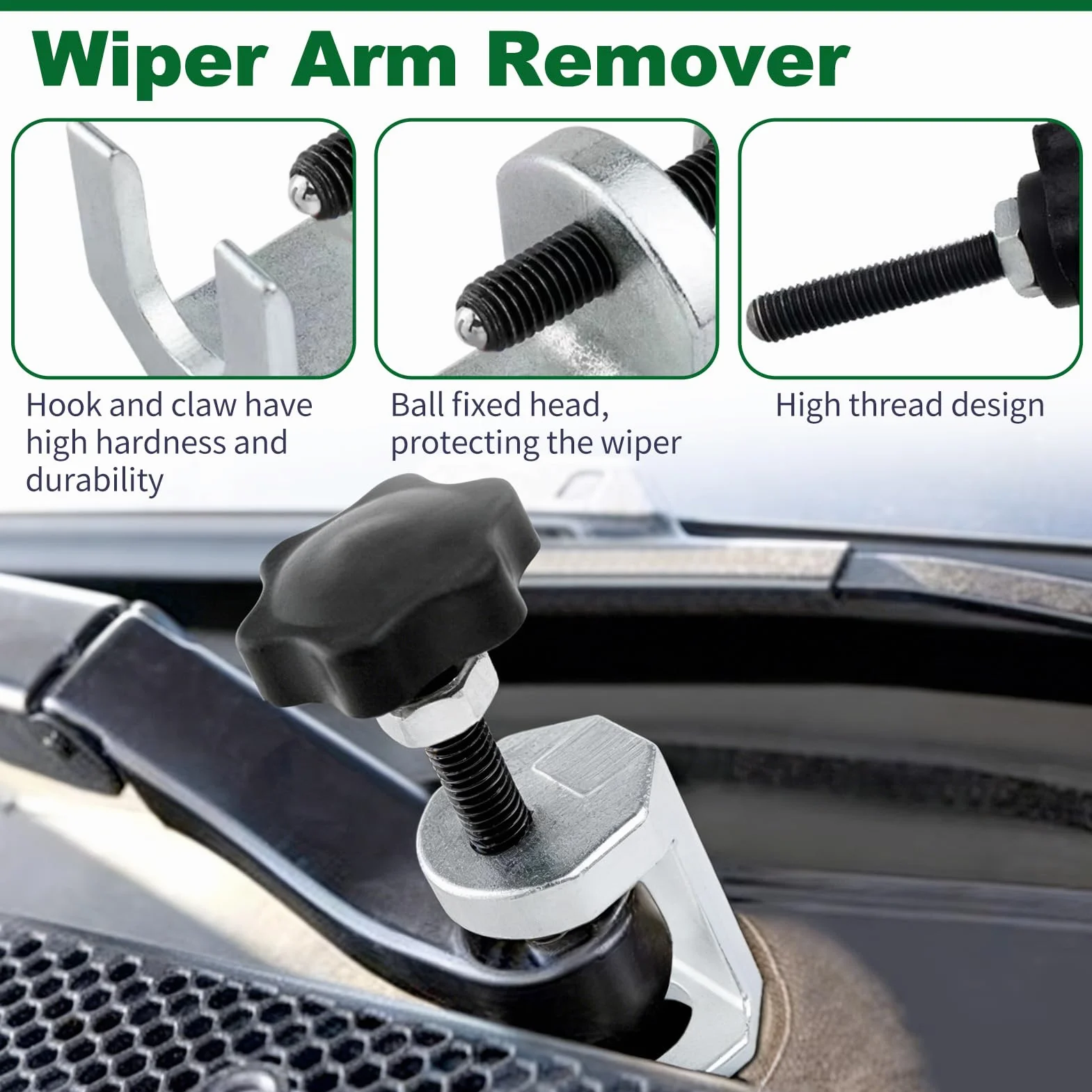 3 Piezas Extractor Profesional de Brazo Limpiaparabrisas, Herramienta de Extracción y Desmontaje, Acero al Carbono Tratado, Compatible con Coches, Furgonetas y Camiones Ligeros,Apertura Máxima 36 mm
