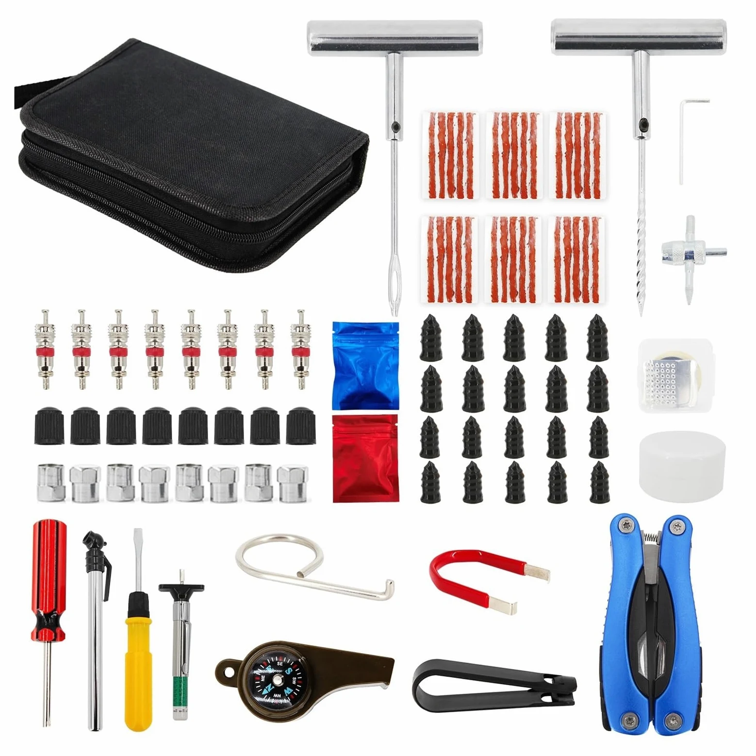 Herramientas de reparación de neumáticos de Coche, alicates multifunción 13 en 1, reparación de neumáticos al vacío, Clavos for Reparar pinchazos y Tapones Planos, Kit de Parche Universal