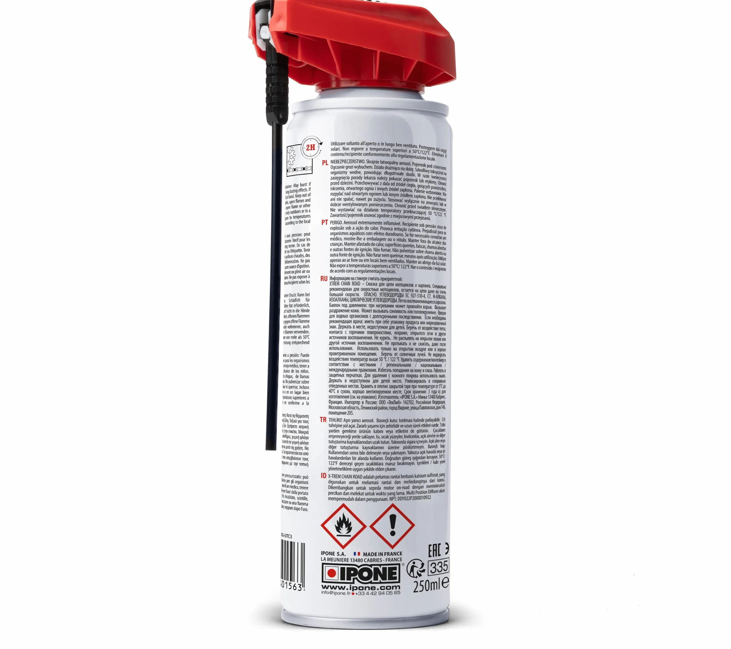 IPONE - Grasa de Cadena para Moto Carretera X-Trem Chain Road - Larga duración 800 km - Pulverización precisa sin Salpicaduras - Espray con difusor multiposición 250 ml