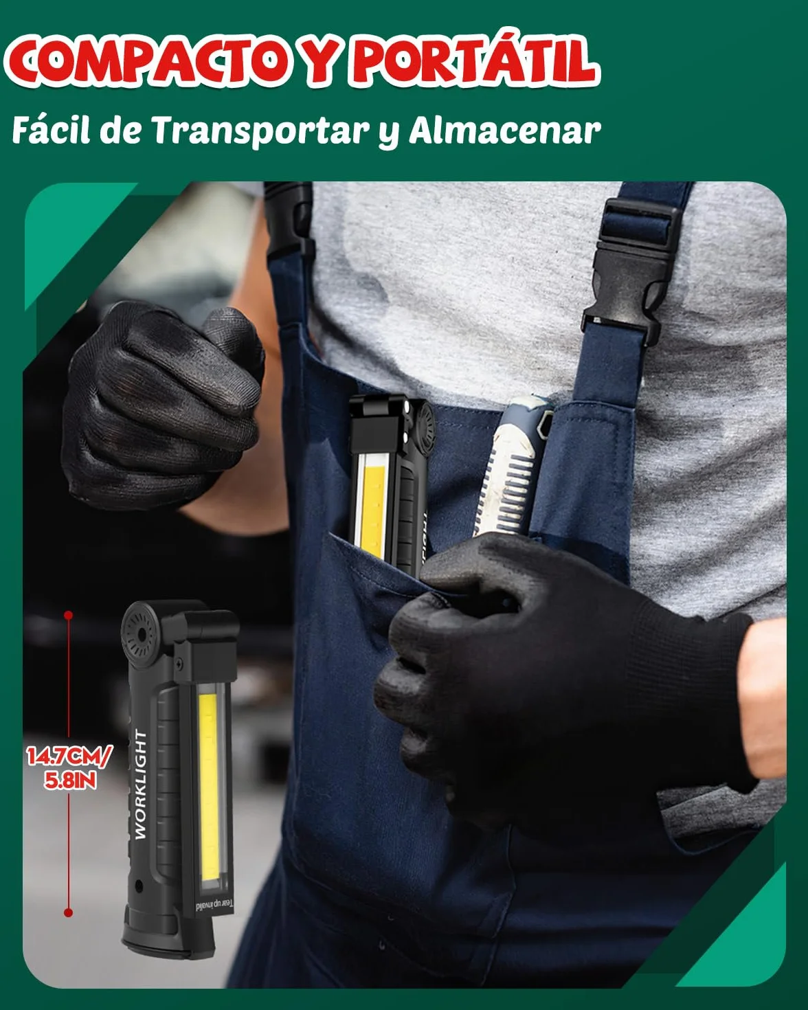 Coquimbo Regalo Hombre Linterna Taller LED Recargable, Linterna Portátil de Trabajo Lámpara de Inspección con Magnética Base y Gancho para Taller Cámping Emergencia(2 Piezas, Negro)
