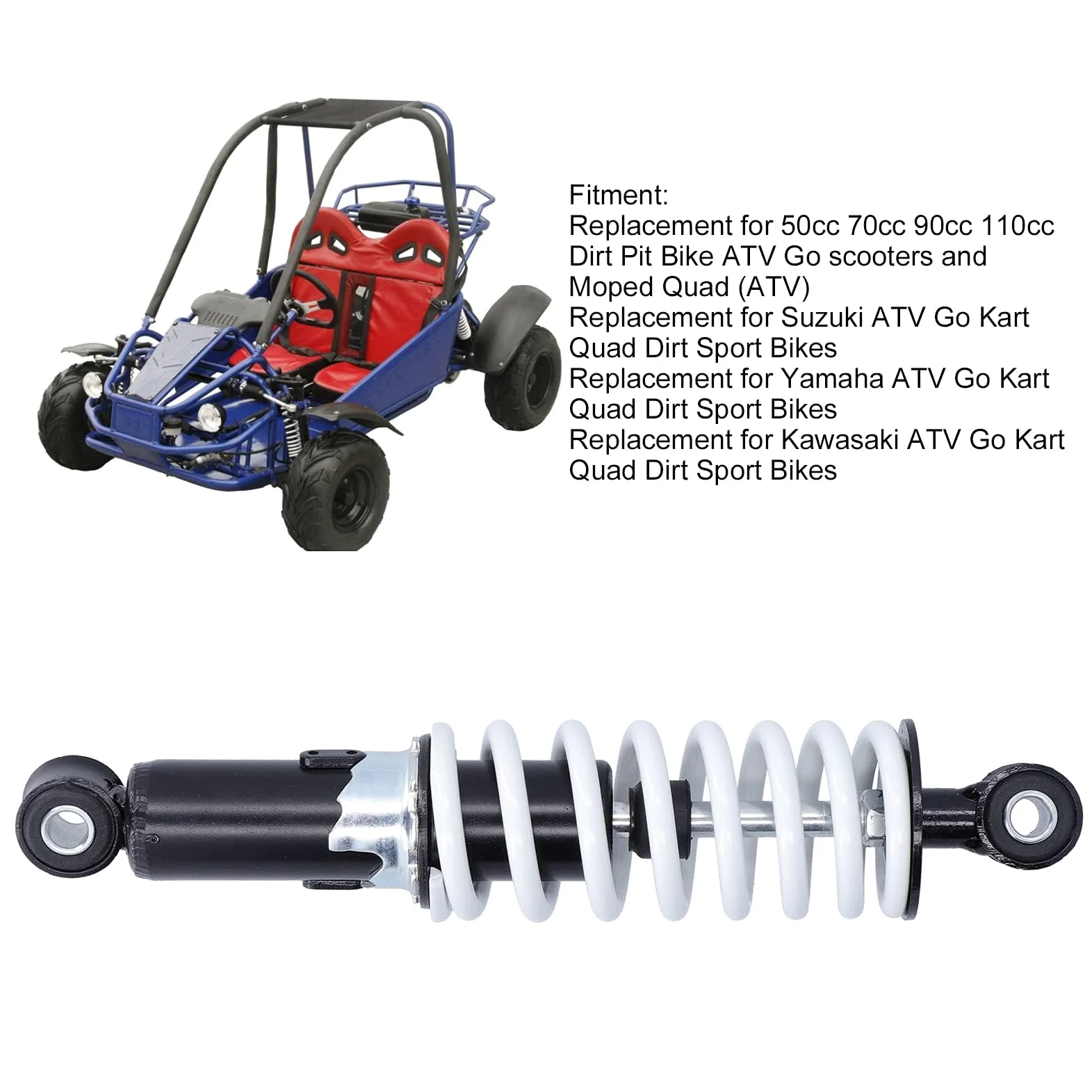 Amortiguador de Motocicleta, Amortiguador de Suspensión Universal de 250mm Resorte de Choque para 50cc 70cc 90cc 110cc Dirt Pit Bike Ciclomotor Quad (2Pcs)