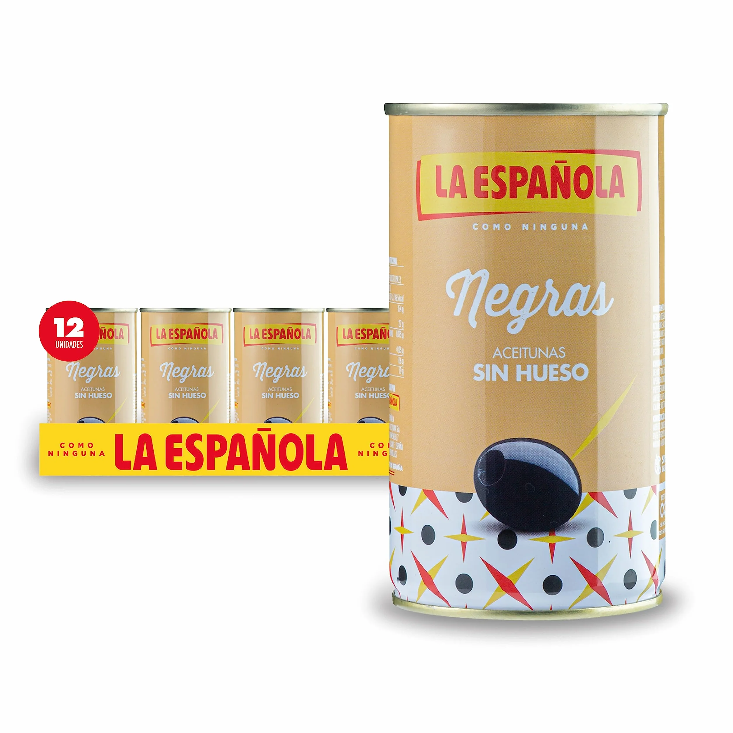 La Española Aceitunas Negras Lata Familiar Sin Hueso Pack 12 x 150g