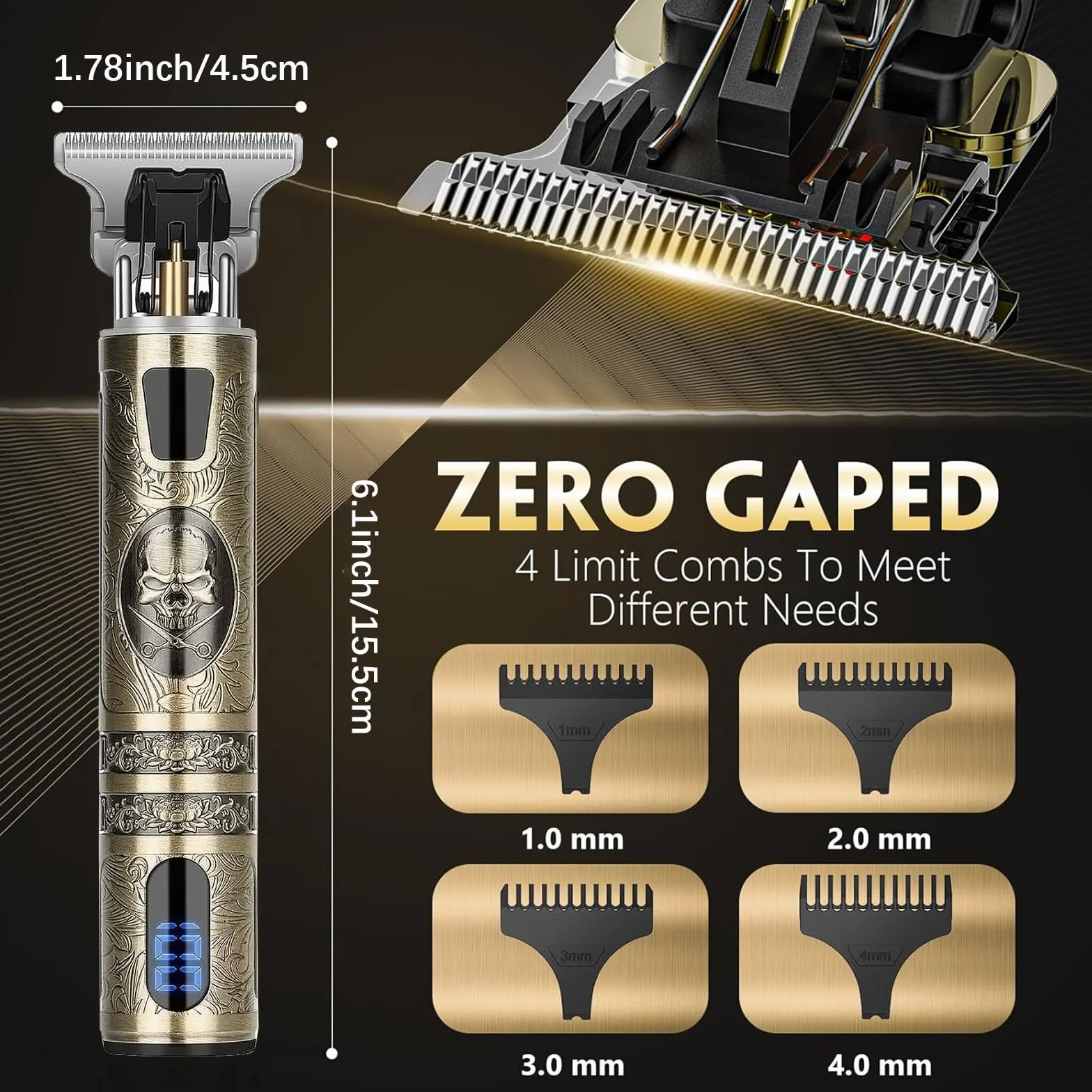 Máquina de Cortar Pelo Profesional Cortapelos Hombre Barba Cuchilla T Zero Gap Recargable USB Impermeable 4 Peine 1.5-4mm