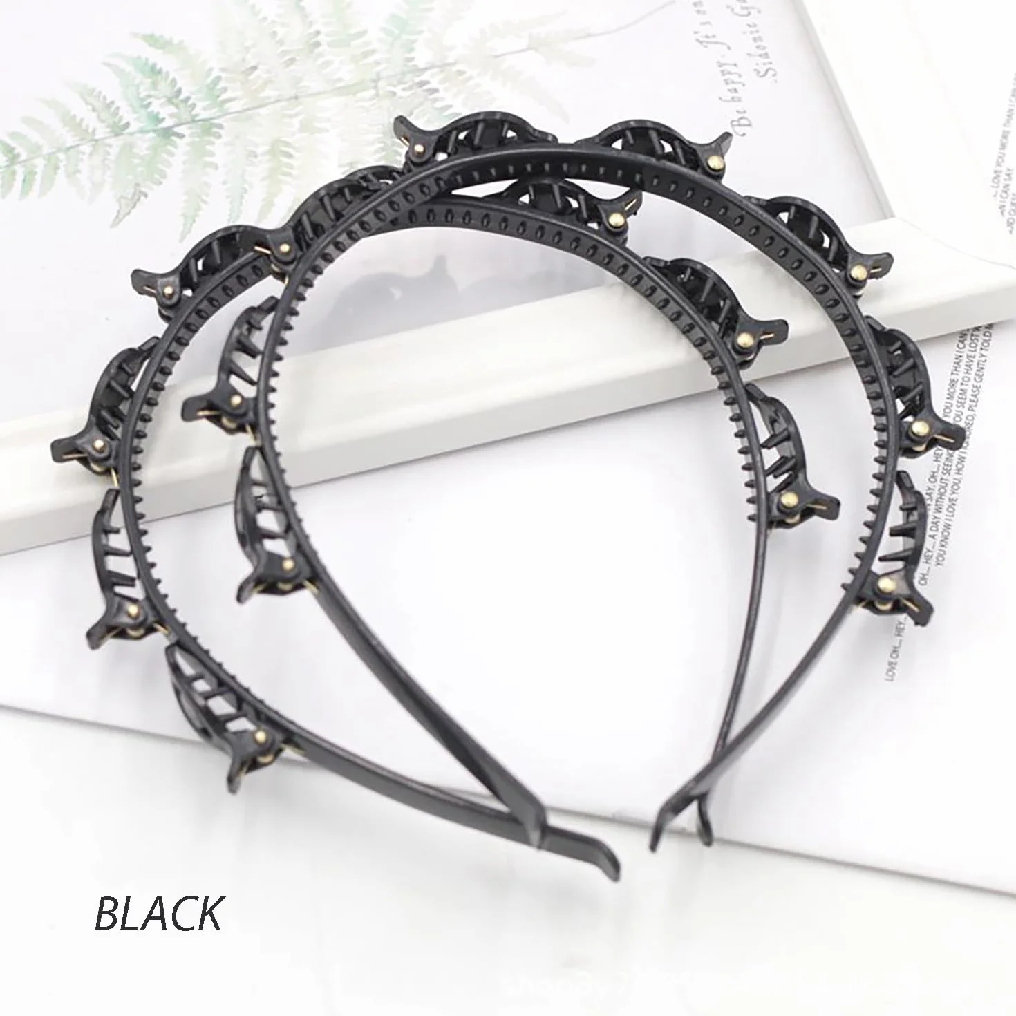 Diadema con Pinzas y Horquilla de Doble Flequillo, Diademas con Clips de Plástico Unisex Negro