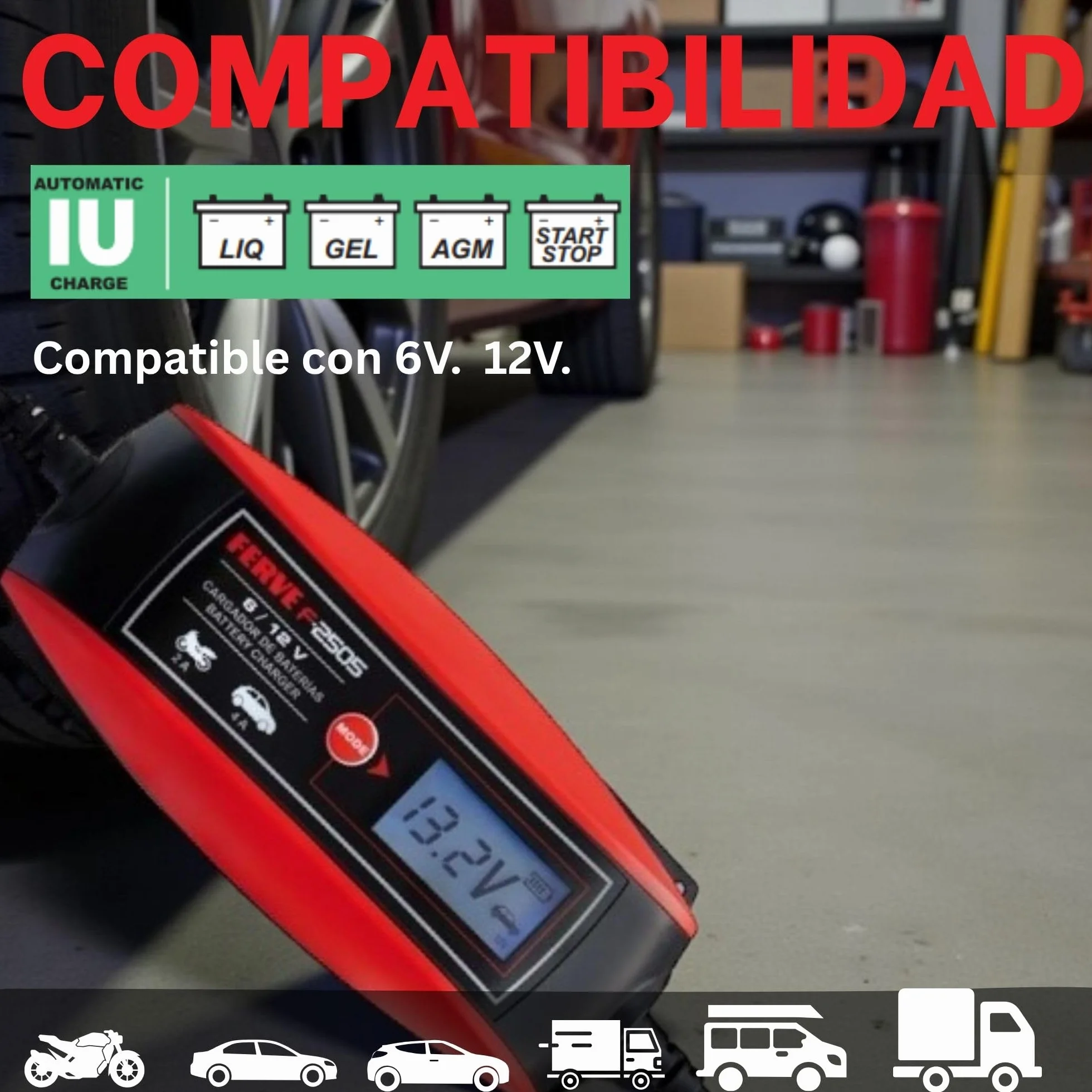 Ferve F-2505 Cargador de baterías Negro Rojo