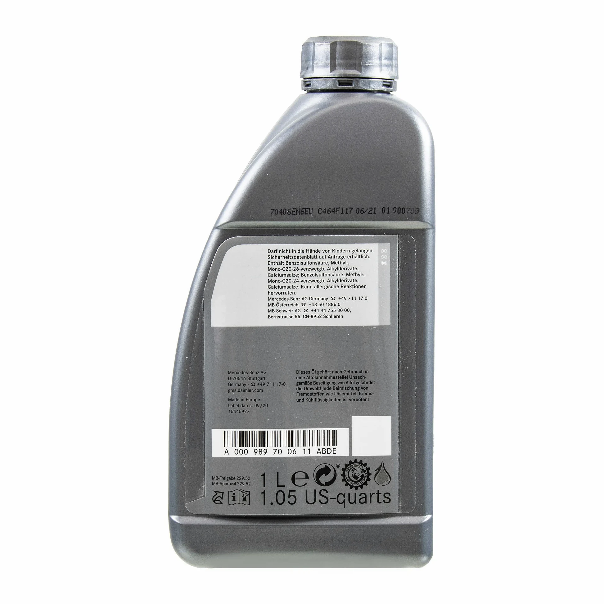 6 x 1 L Original Mercedes Sintético Aceite de Motor 5W-30 229.52 A 001 989 37 01 BGA6