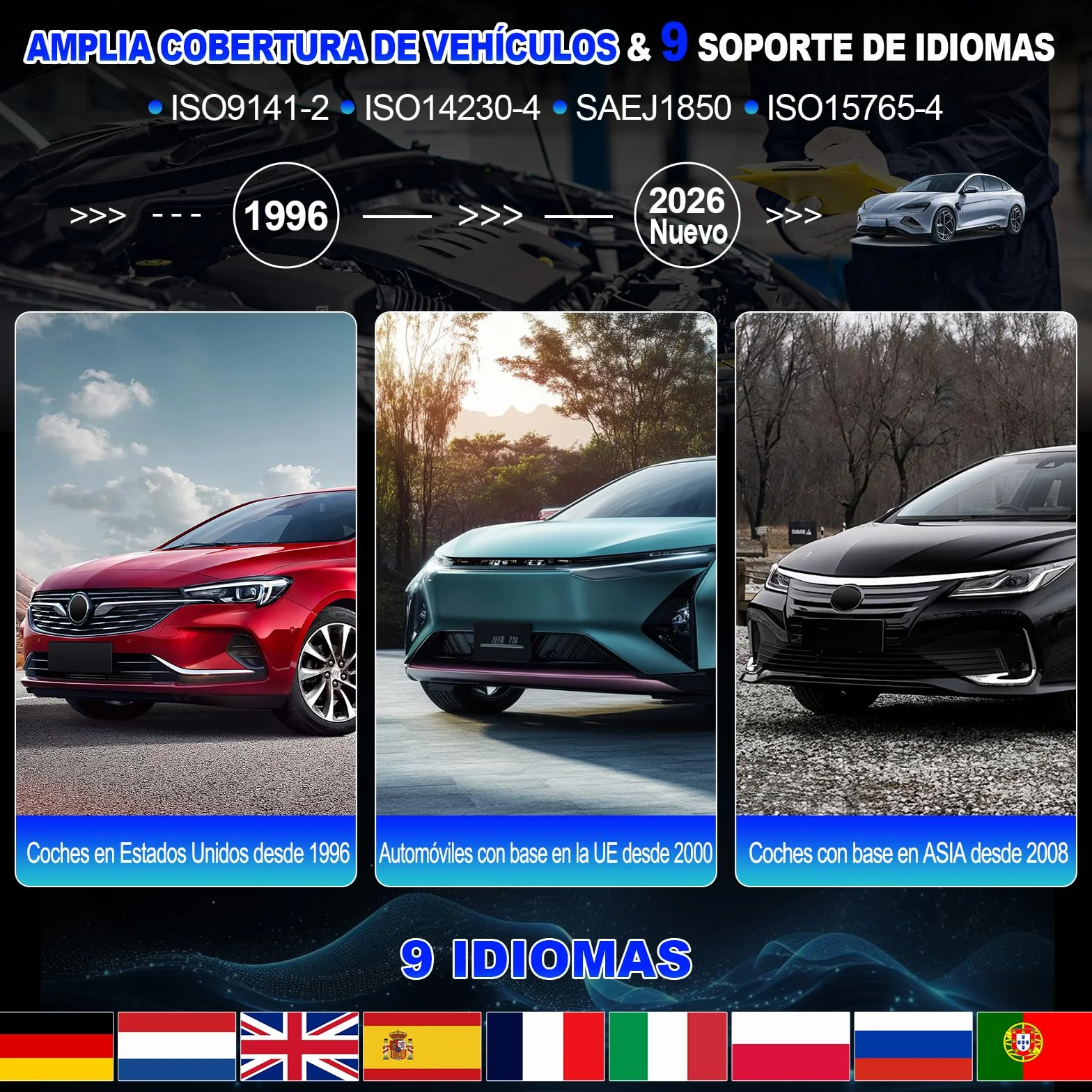 OBD2 Diagnosis Coche Multimarca LAUNCH - CR300 Scanner para Coche Multimarca, Lector Códigos Fallos Motor Autos, Completas OBDII Funciones Maquina Escaner para Todos los Vehículos OBDII