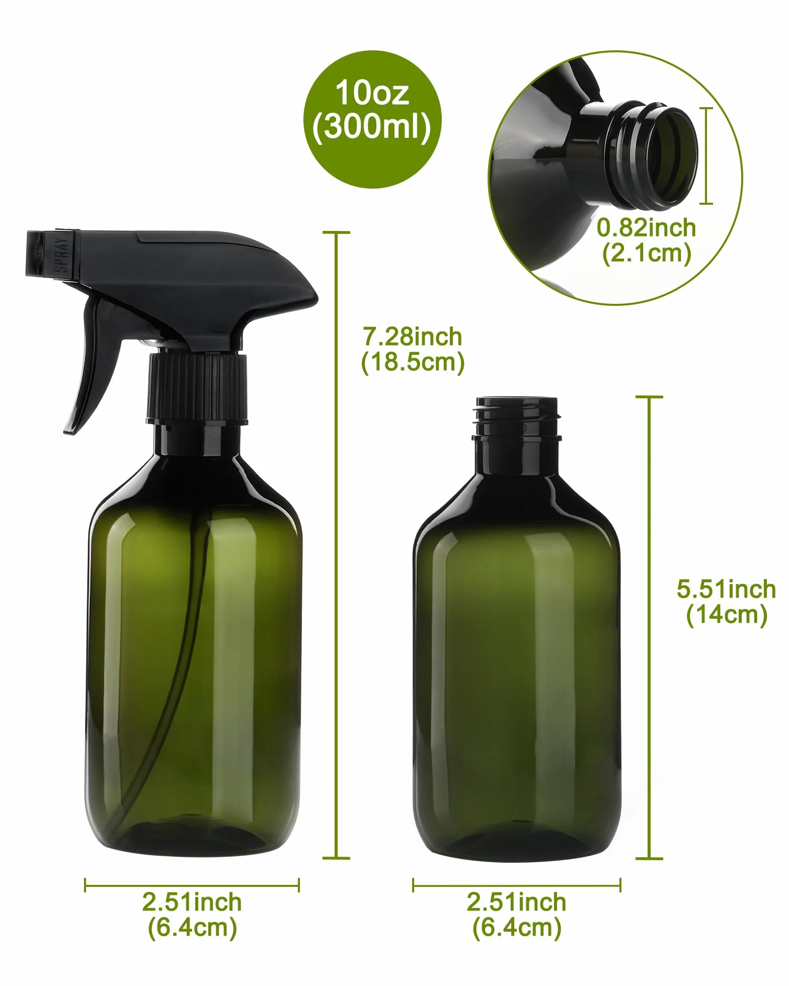 Spray Pulverizador 300ml Bote Atomizador Plastico Reutilizable con Boquilla Ajustable 2Pcs Verde Oscuro