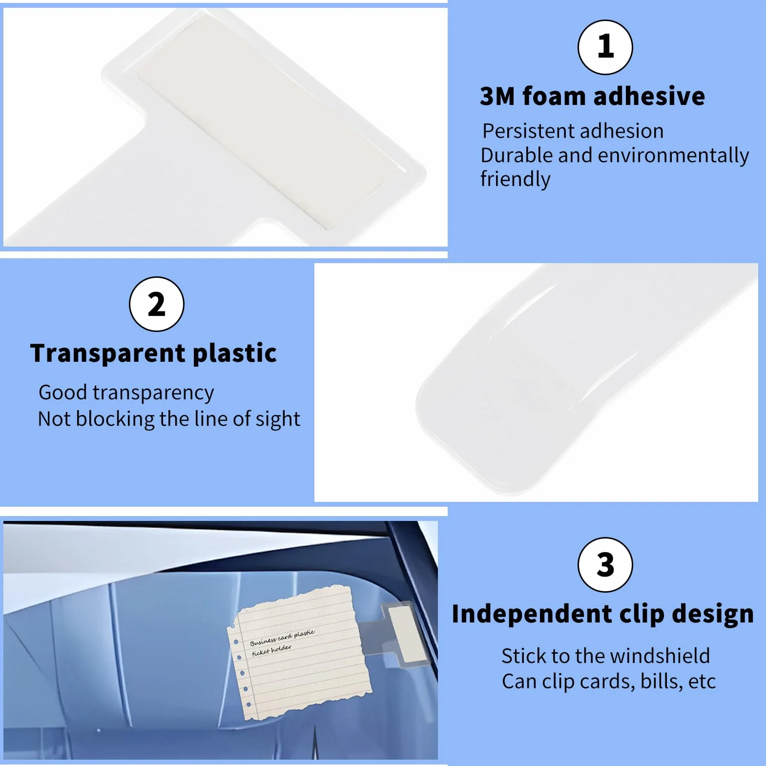 10 Unidades Porta para Auto, Clip Transparente de Parabrisas Coche, Portadocumentos para Auto, Soporte de Tickets para Coche, Pinza Adhesiva para Ticket Parking, Car Ticket Holder