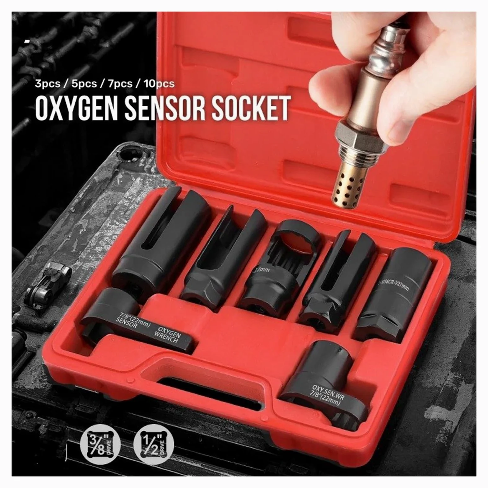 Sensor Óxido Nitrógeno Partículas PM 3/5/7/10 Piezas Universal O2 Oxígeno Sensor Lambda Llave De Vaso Herramienta Removedor Kit De Herramientas De Extracción