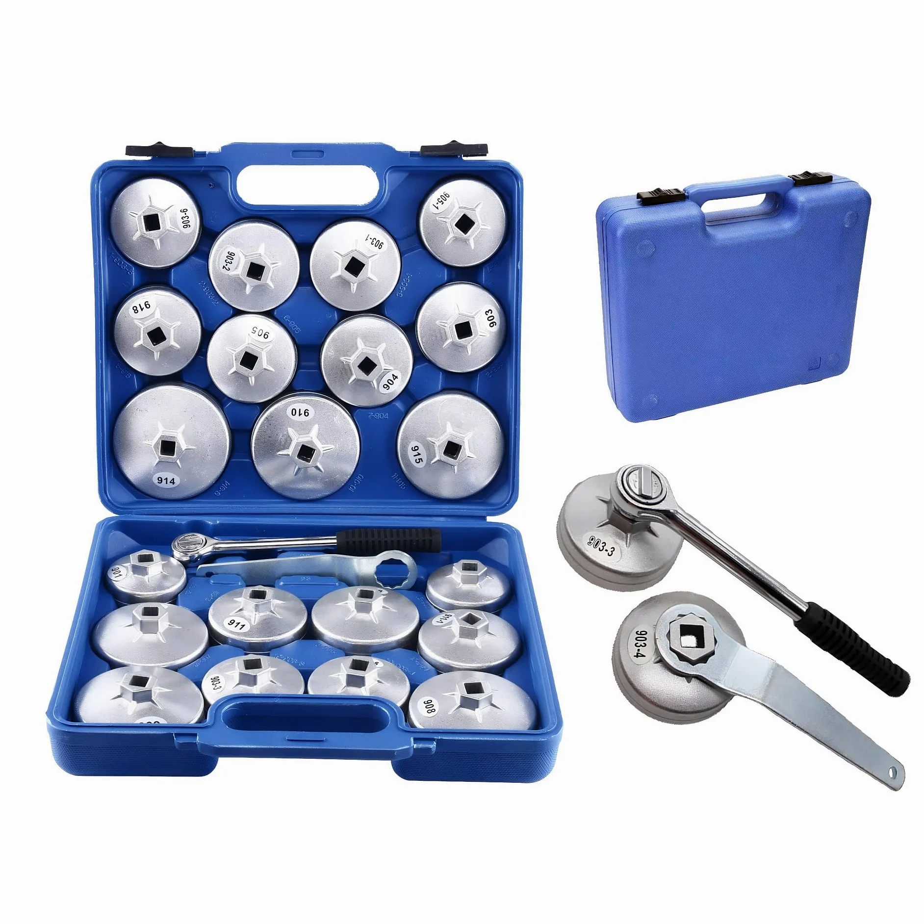 jianyana Juego de 23 llaves de filtro de aceite de 65 mm a 101 mm, enchufe de 1/2 pulgada con mango de trinquete, acero de aleación de alta calidad, resistente al óxido, ajuste universal para la