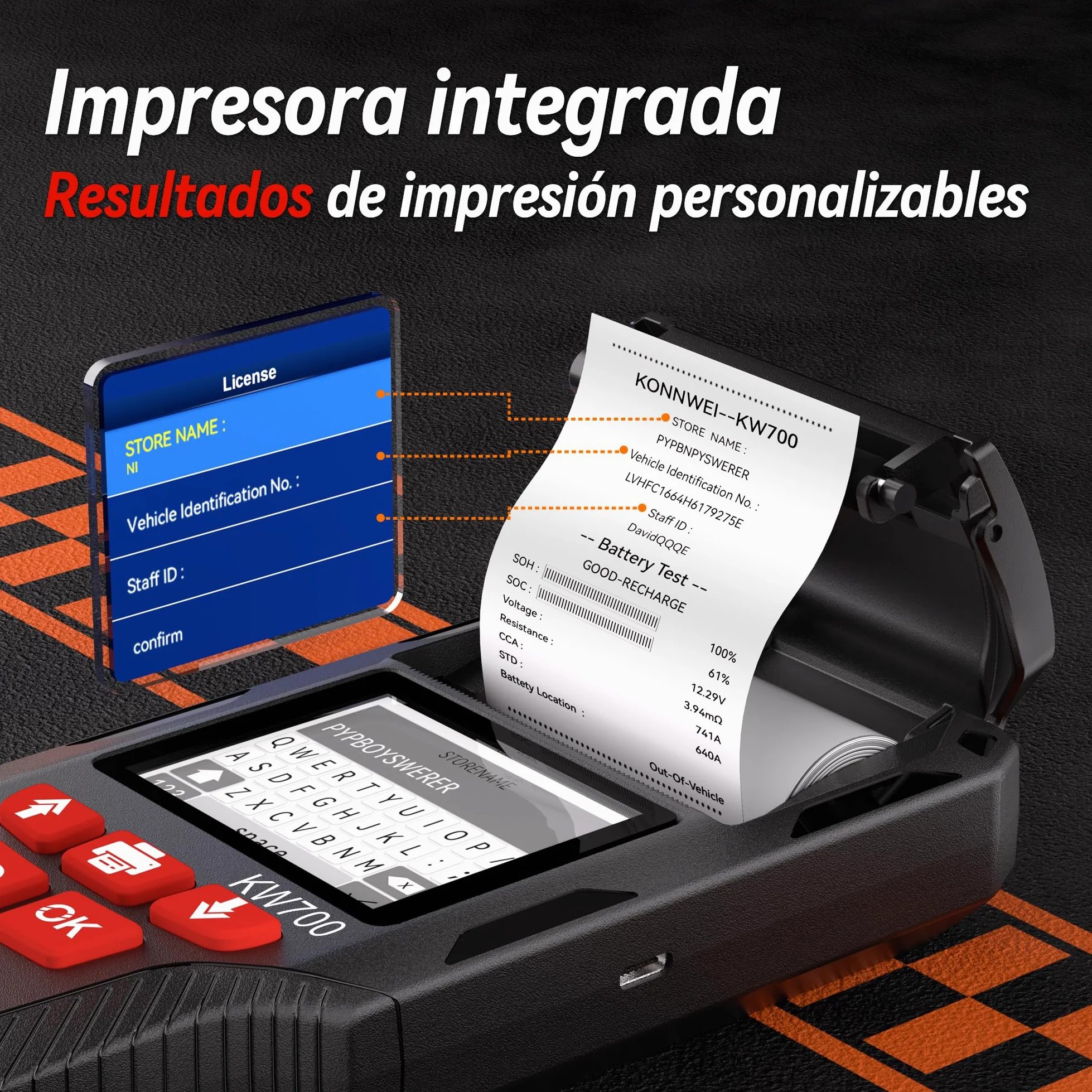 KONNWEI Comprobador de batería de coche con impresora 12V 24V 100-2000 CCA analizador de batería