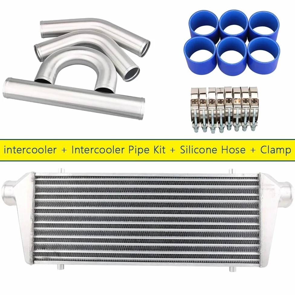 550x230x65 63mm+tubería de aluminio de 2,5"+ kit de manguera de silicona Intercooler para turbo Enfriador de aire de turbo | Intercooler de montaje frontal FMIC de refrigeración turbo