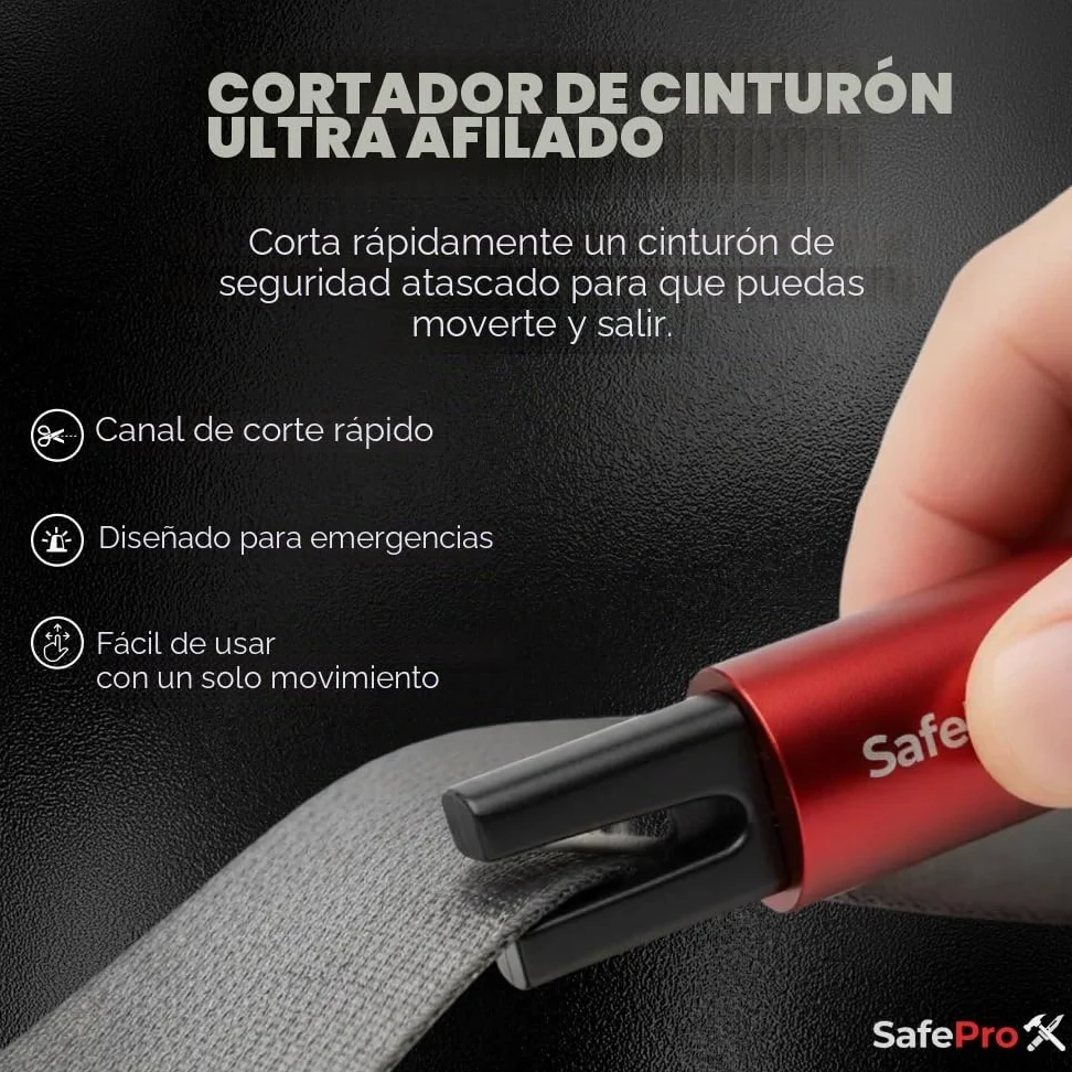 Herramienta de Escape de Emergencia SafePro X, Rompevidrios y Cortador de Cinturón de Seguridad, Herramienta Esencial de Seguridad Automotriz y Rescate de Emergencia. (Paquete de 2) (Paquete de 2)