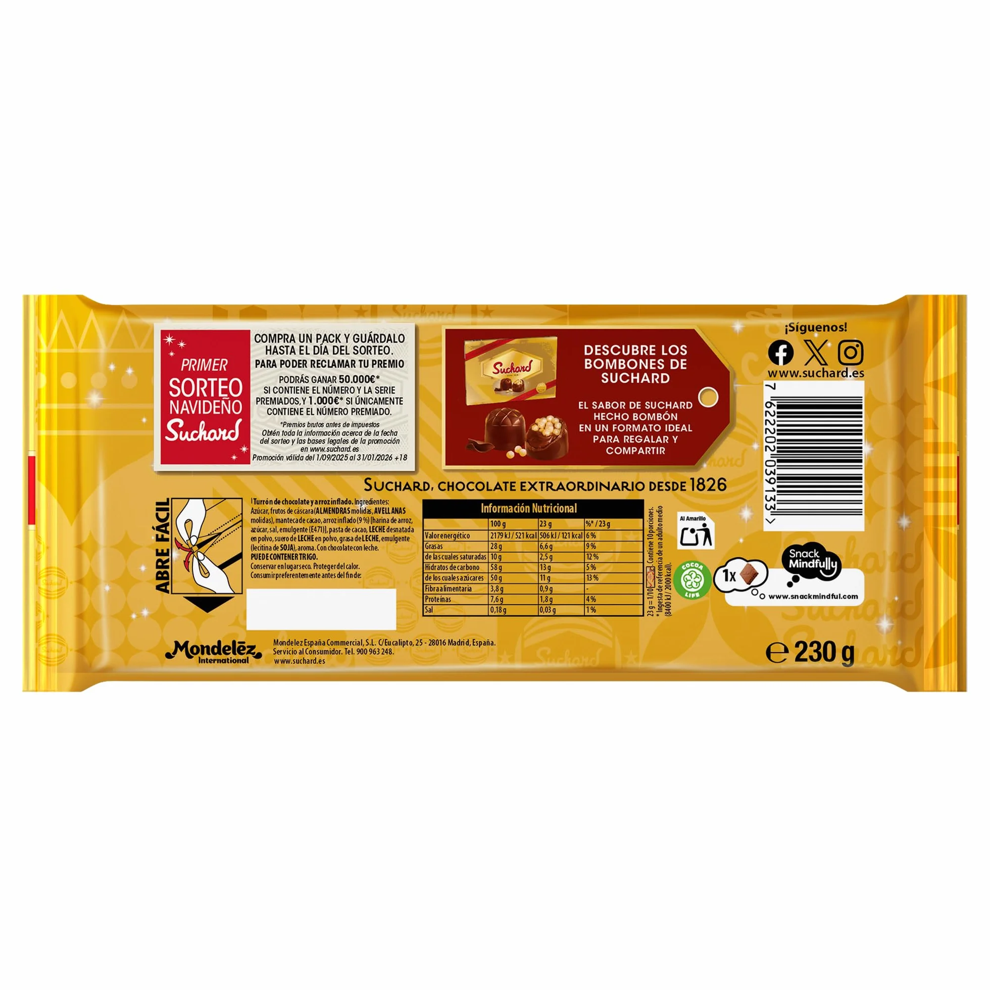 Turrón de Chocolate con Leche y Arroz Inflado Suchard 230 g