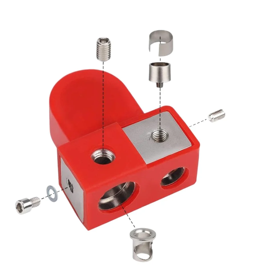 Terminal lateral de latón macizo con collar adaptador para cables de 0, 2, 4 y 8 AWG
