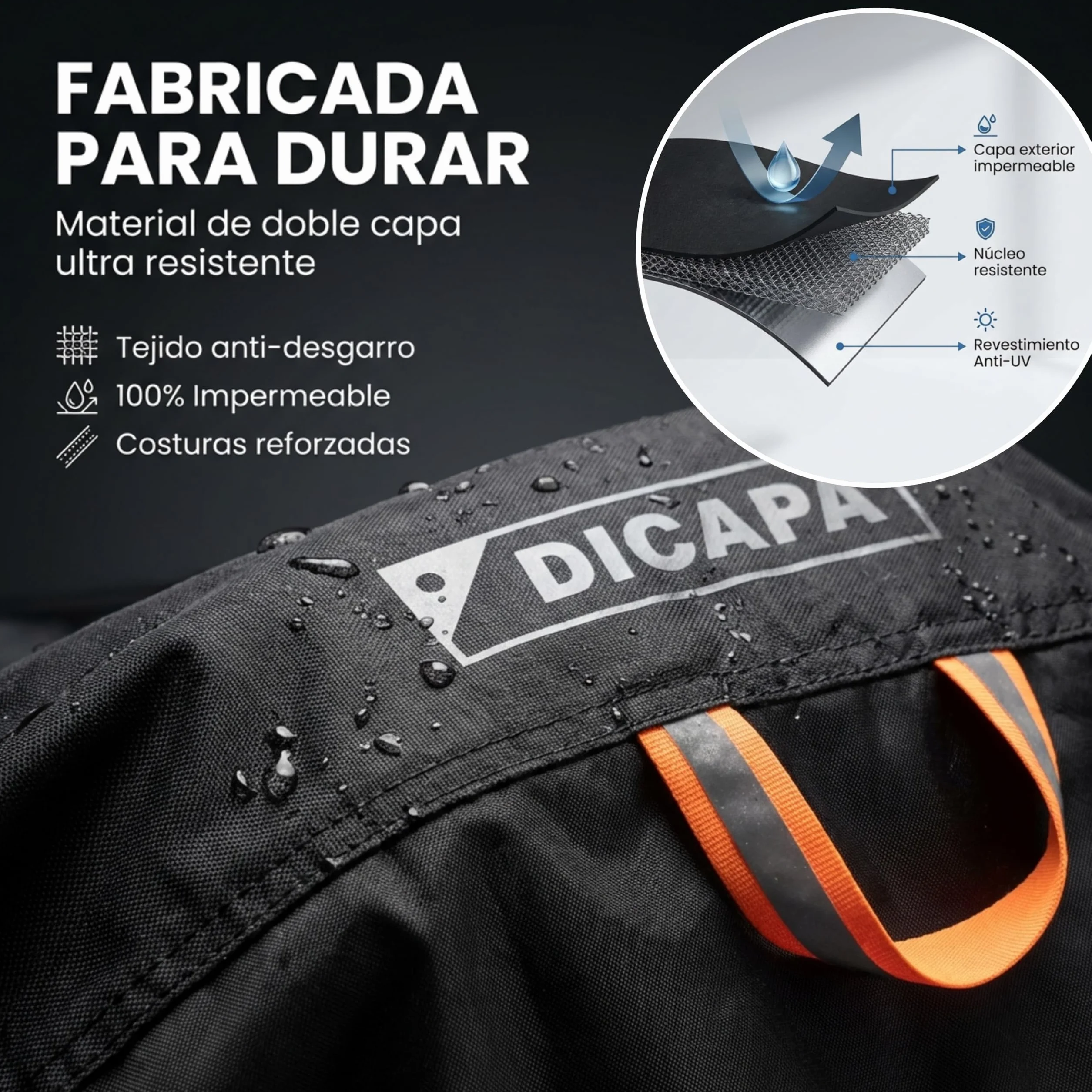 DICAPA Funda Moto Impermeable 245x105x125cm (XXL) Resistente al Agua, Viento, Nieve y Rayos UV. Funda para Moto con Sistema Antirrobo y Cierre Elástico