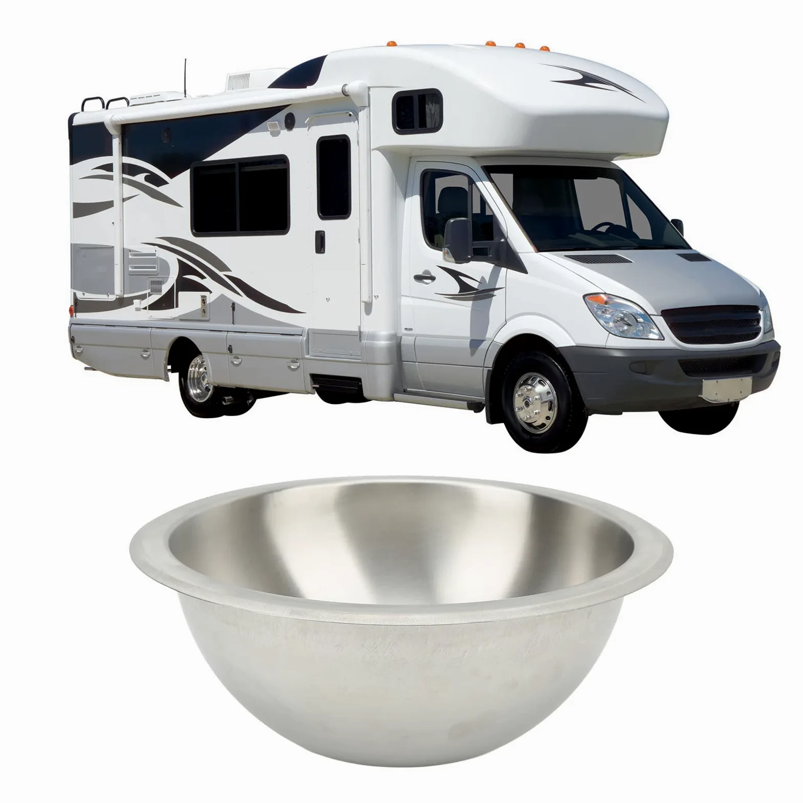Fregadero de Cocina para Caravana Trefilado Redondo de Acero Inoxidable para Alisar el Fregadero de Caravana para Reemplazo
