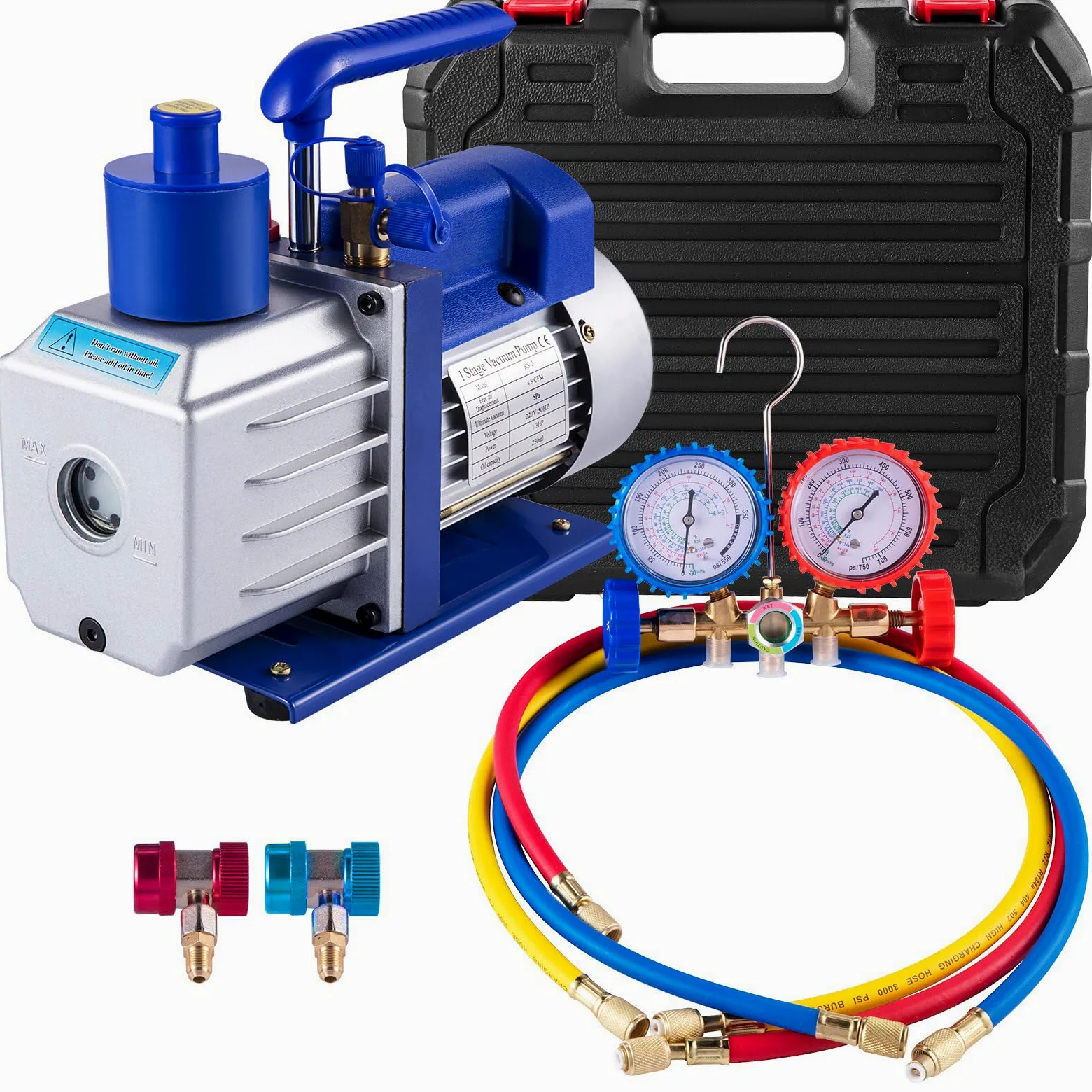 Bomba de Vacío para Climatización, Kit de Bomba de Vacío para R12, R22, R502, R410A, R134A, Bomba de Vacío Ideal para HVAC, Climatización Auto, Desgasificación (4,8 m³/h - 1/3 CV)