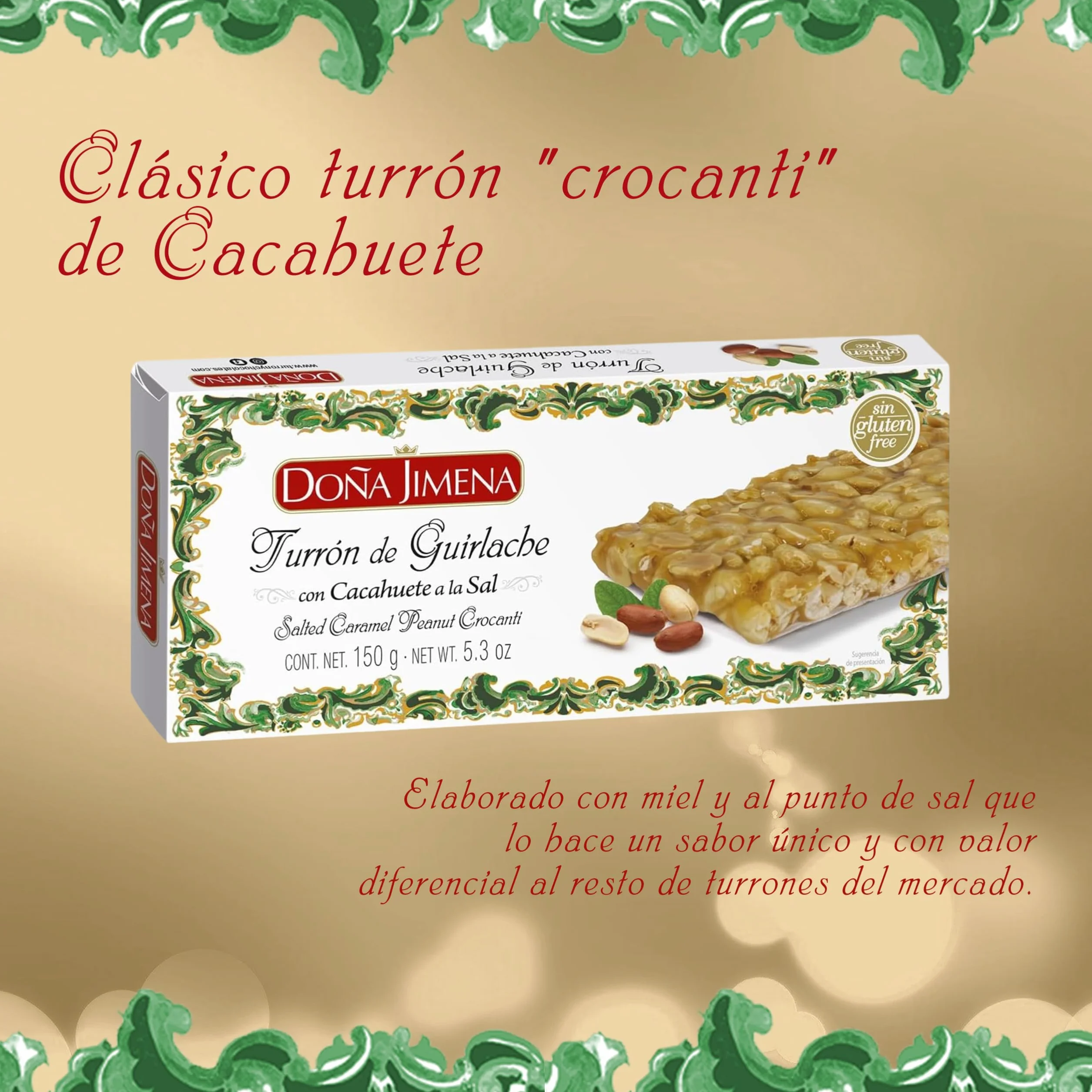 DOÑA JIMENA Turrón Guirlache de Cacahuete 150g Miel y Sal Sin Glúten