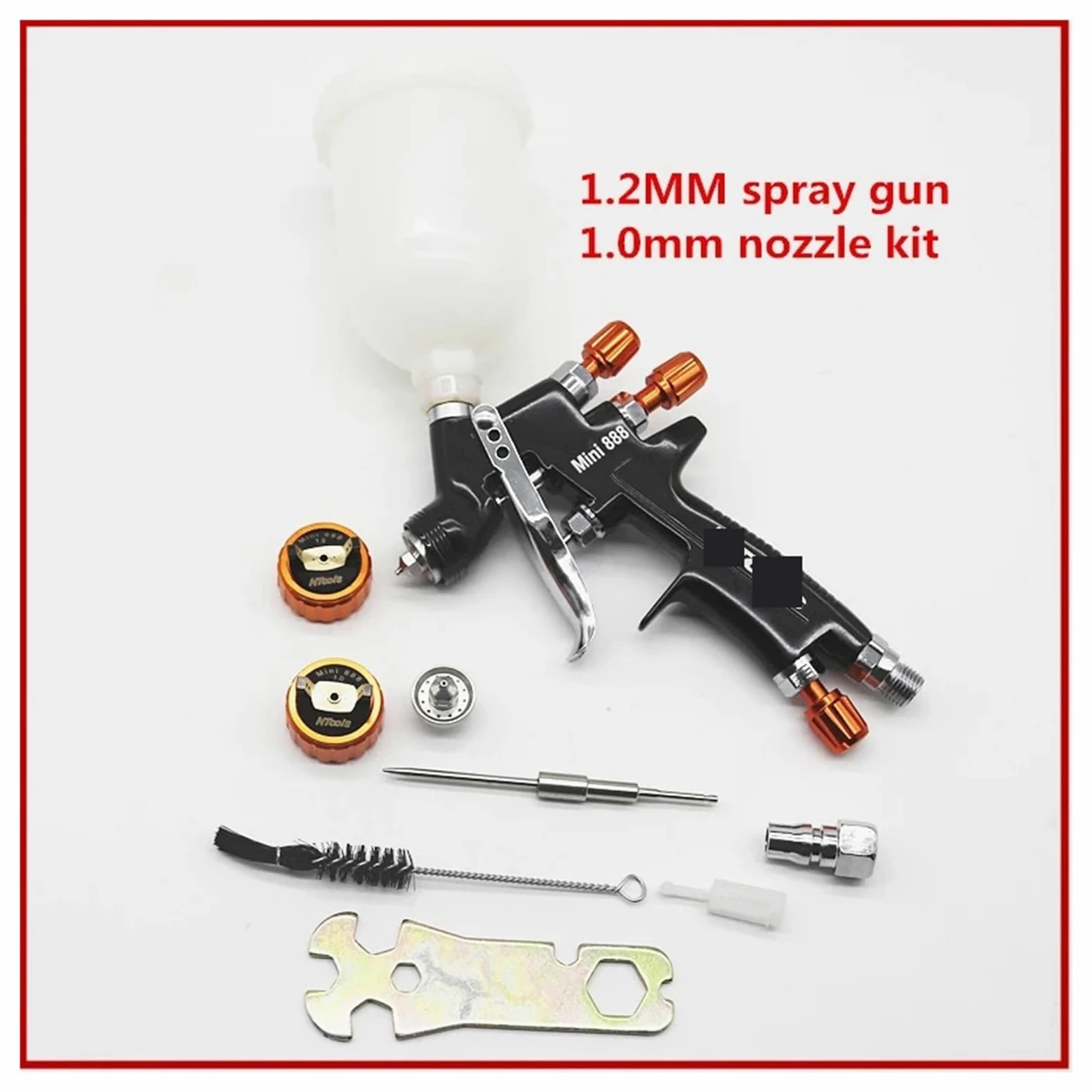 Pistola pulverizadora de 1,2 mm, Kit boquillas,0, Tanque 400 CC/250 CC, Pistola Aire con Vaso Mezclador Pintura y Adaptador, minipistola(Two Tank)