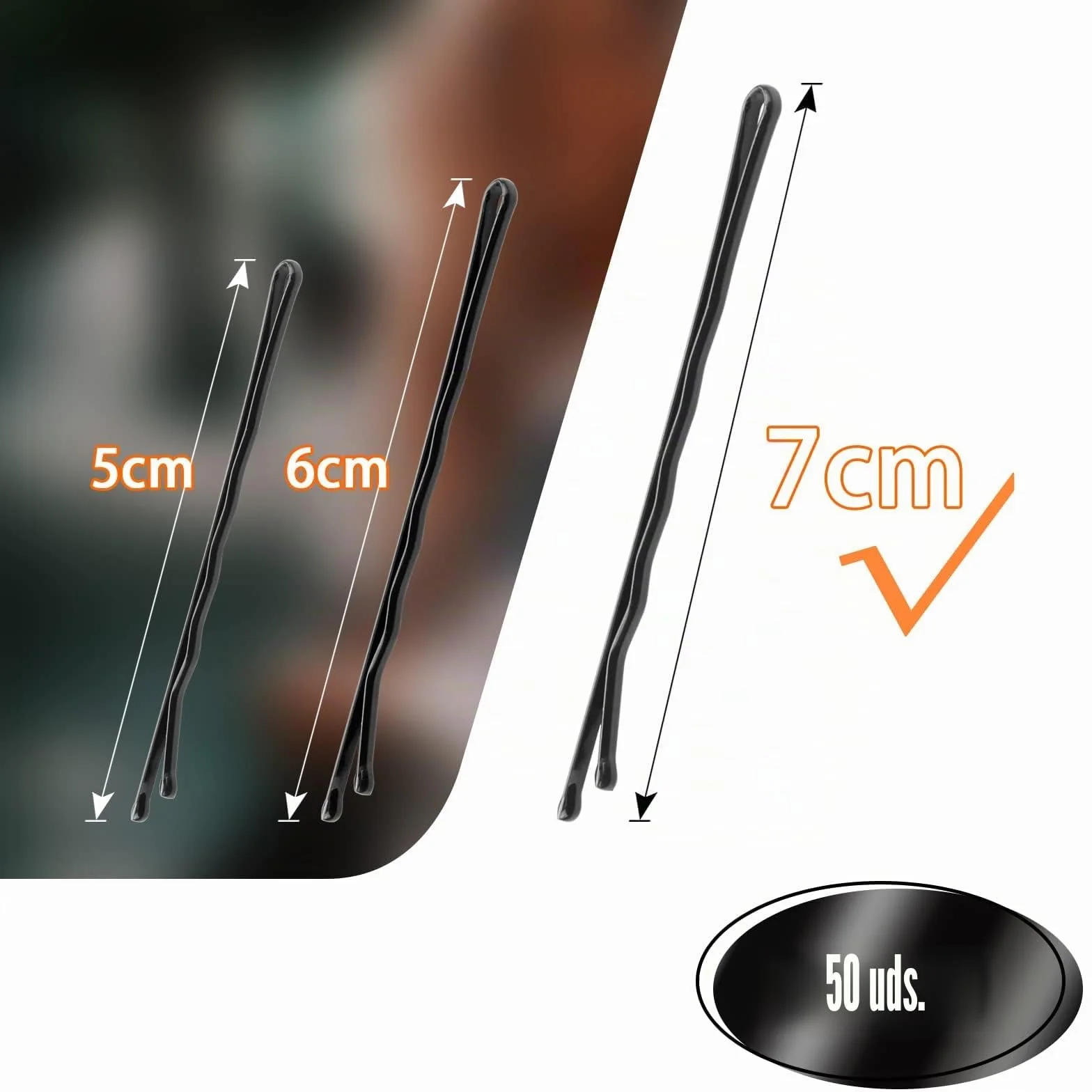 Mbsomnus 50 Piezas Horquillas Pelo Mujer Negro Bobby Pins 7cm Onduladas
