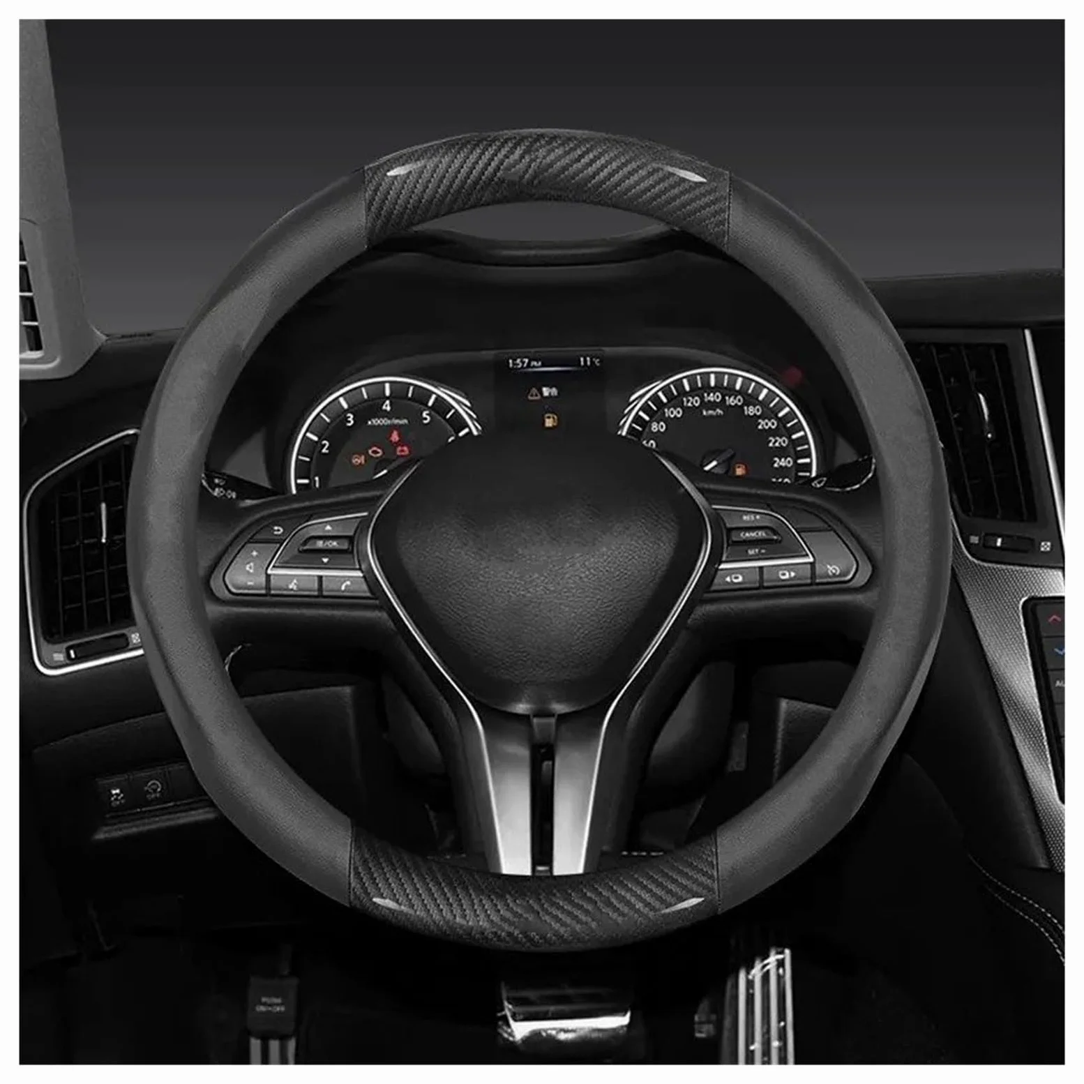 Cubierta Volante Coche para Q50 Q60S Q70 QX30 QX50 QX55 QX56 QX60 QX70 QX8 JX35 EX25 FX35 G37 M35 ESQ Funda Volante Cuero Fibra Carbono(O Carbon Ventilate)