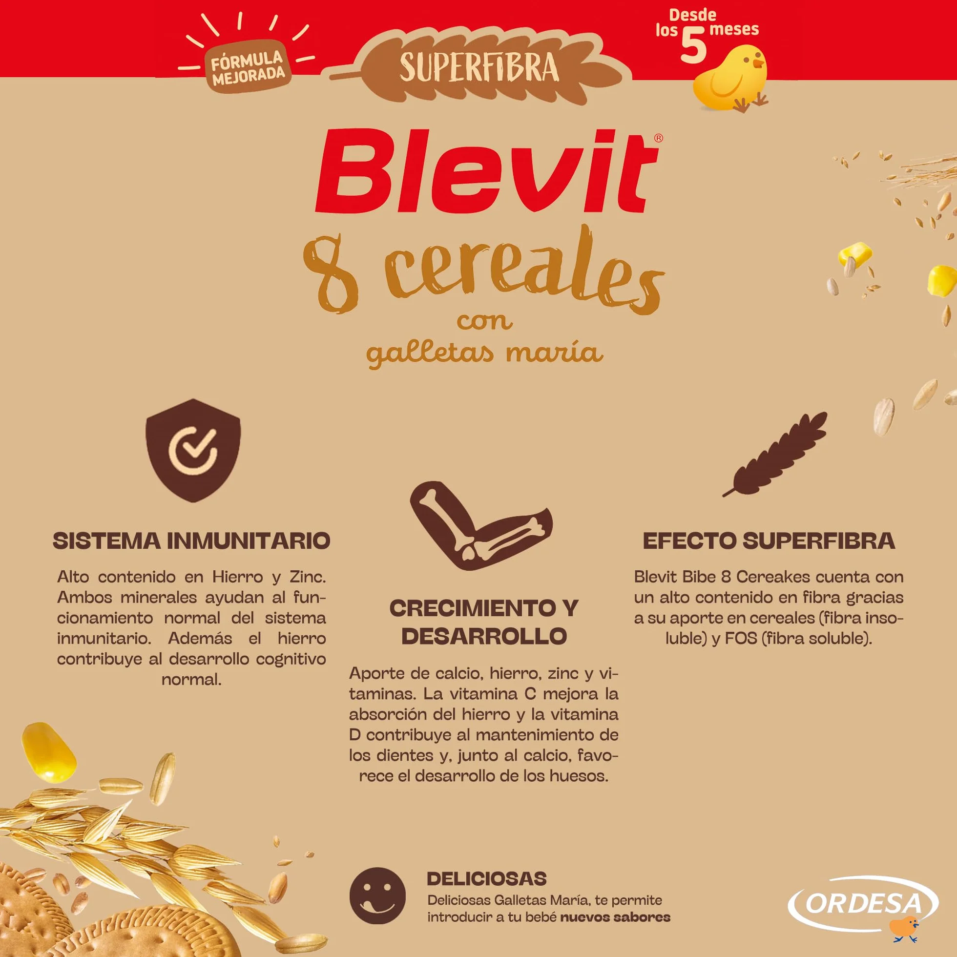 Blevit Superfibra 8 Cereales con Galletas María 500g Papilla para Bebé 5 Meses