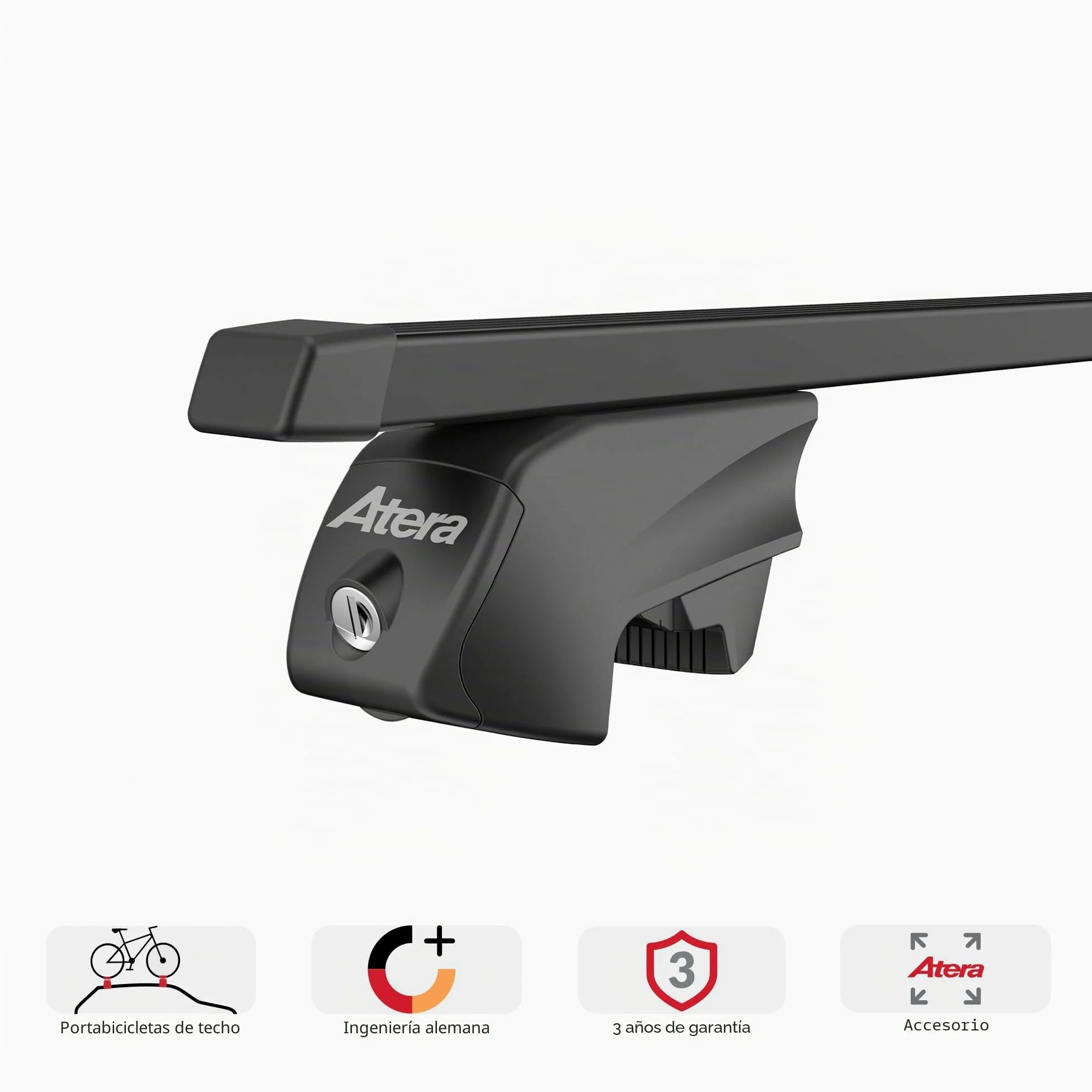 Atera Barras de Techo Coche Signo RTD, Acero Negro, 122 cm, de Pinza | para coches con barras longitudinales integradas, Cód. art. 048422