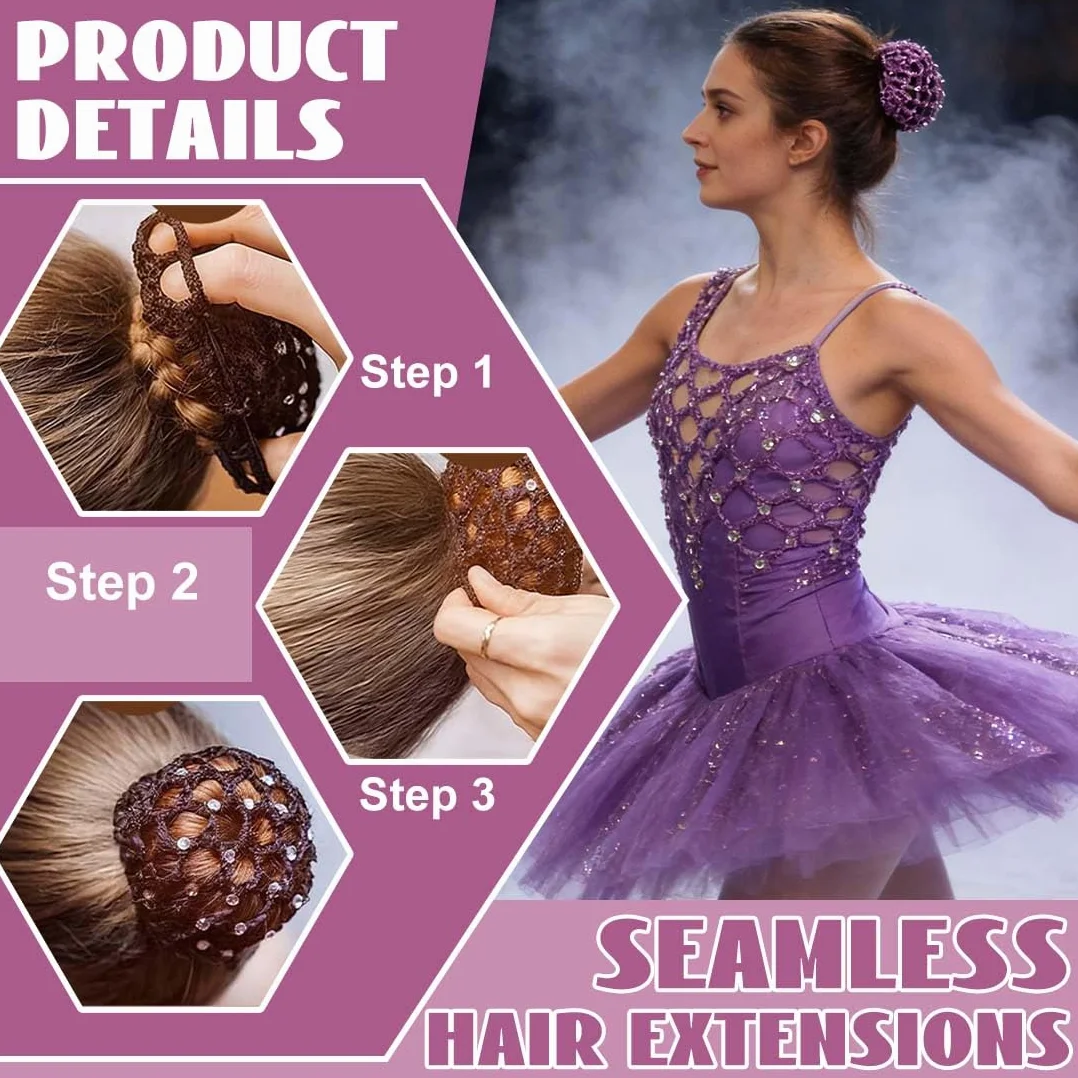 Redecilla Moño con Estrás 10 cm Reutilizable Elástica Ajustable para Mujeres Bailarinas Bodas Multicolor
