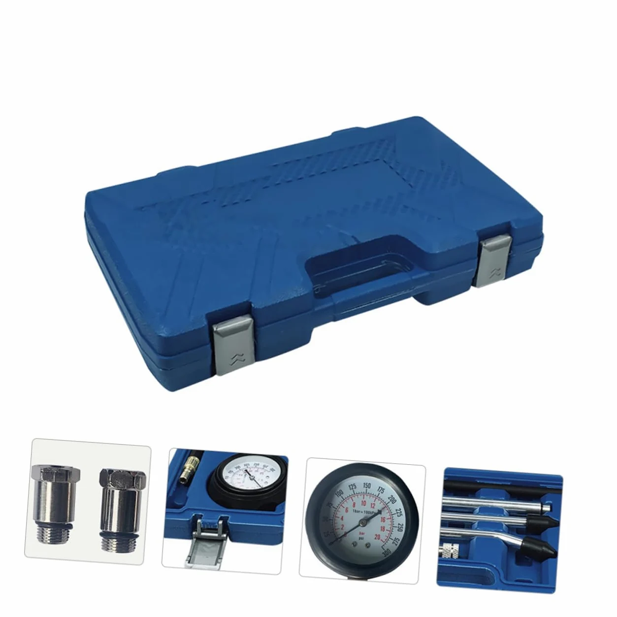 Comprobador de Compresión de Cilindros para Motor Gasolina | 1 Juego, 0-300 Psi y 0-21 Bar, Adaptadores M18x1.5 M14x1.25 M10x1.0 M12x1.25 M16x1.5