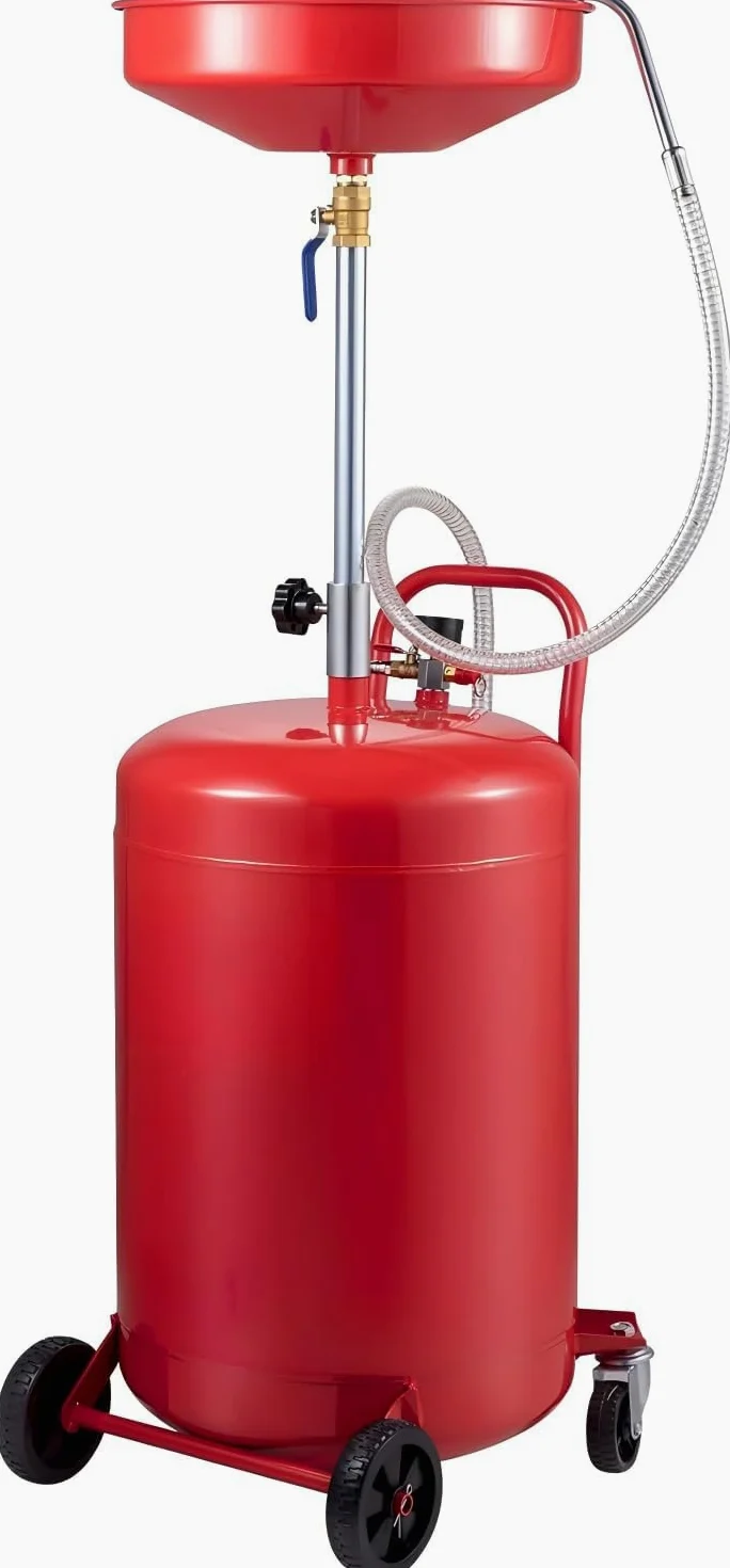 Garvee Recogedor De Aceite Usado 68 l Metálico con Bandeja Rojo | Depósito metálico de 68 L con bandeja superior, manguera de descarga y válvula para recoger aceite usado en talleres.