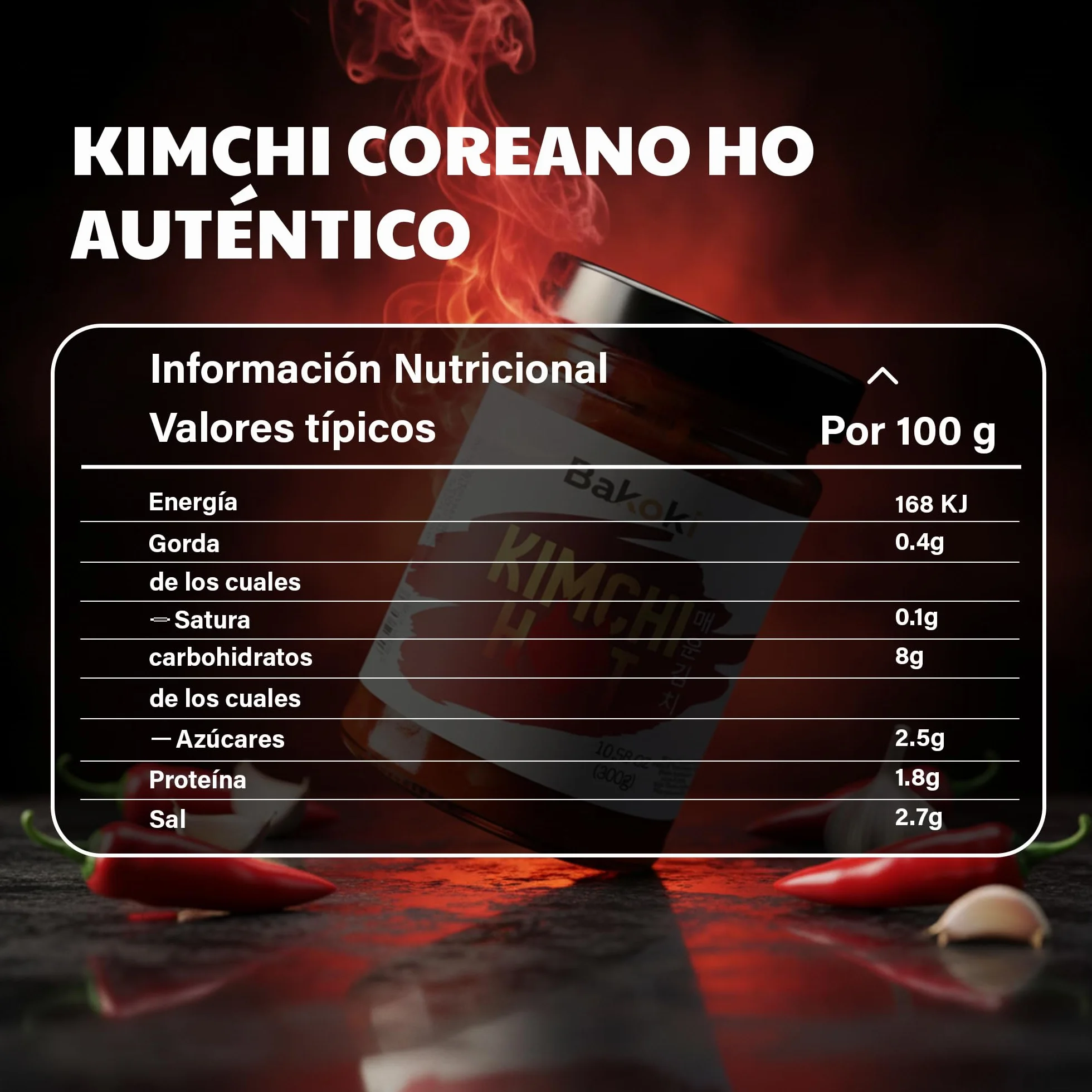 Bakoki Premium 매운 김치 Hot‑Kimchi (Gochugaru) – kimchi coreano picante de repollo napa fermentado probiótico umami 2 × 300 g