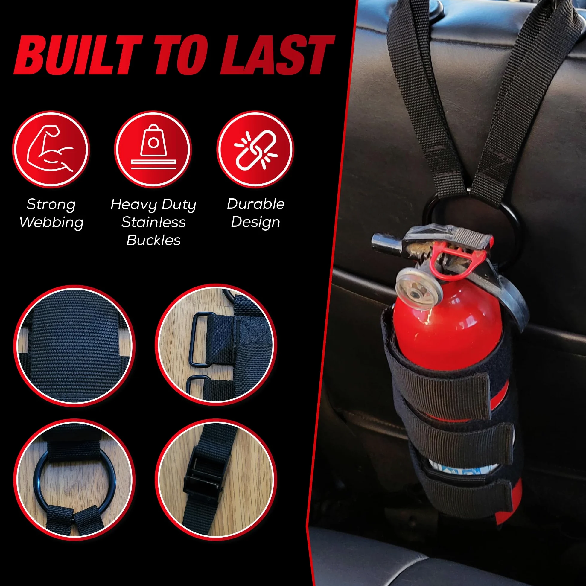 Badass Moto Soporte Universal para extintor de Incendios para automóvil, camión, SUV. Soporte Universal para extintor de Incendios para Asiento de Coche. Se Adapta al Soporte de extintor de Incendios