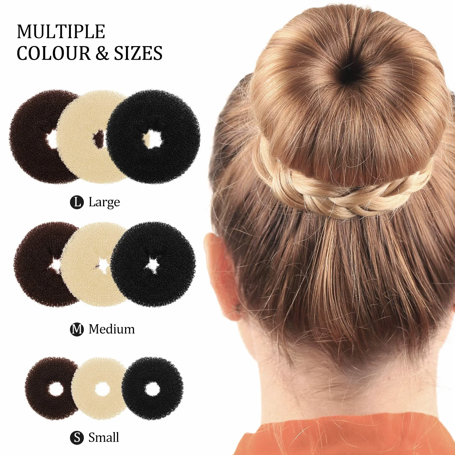 Donut Bun Maker Moño de Pelo Conjunto Anillo 9 Piezas con Bandas Elásticas y Horquillas Negro Marrón Beige