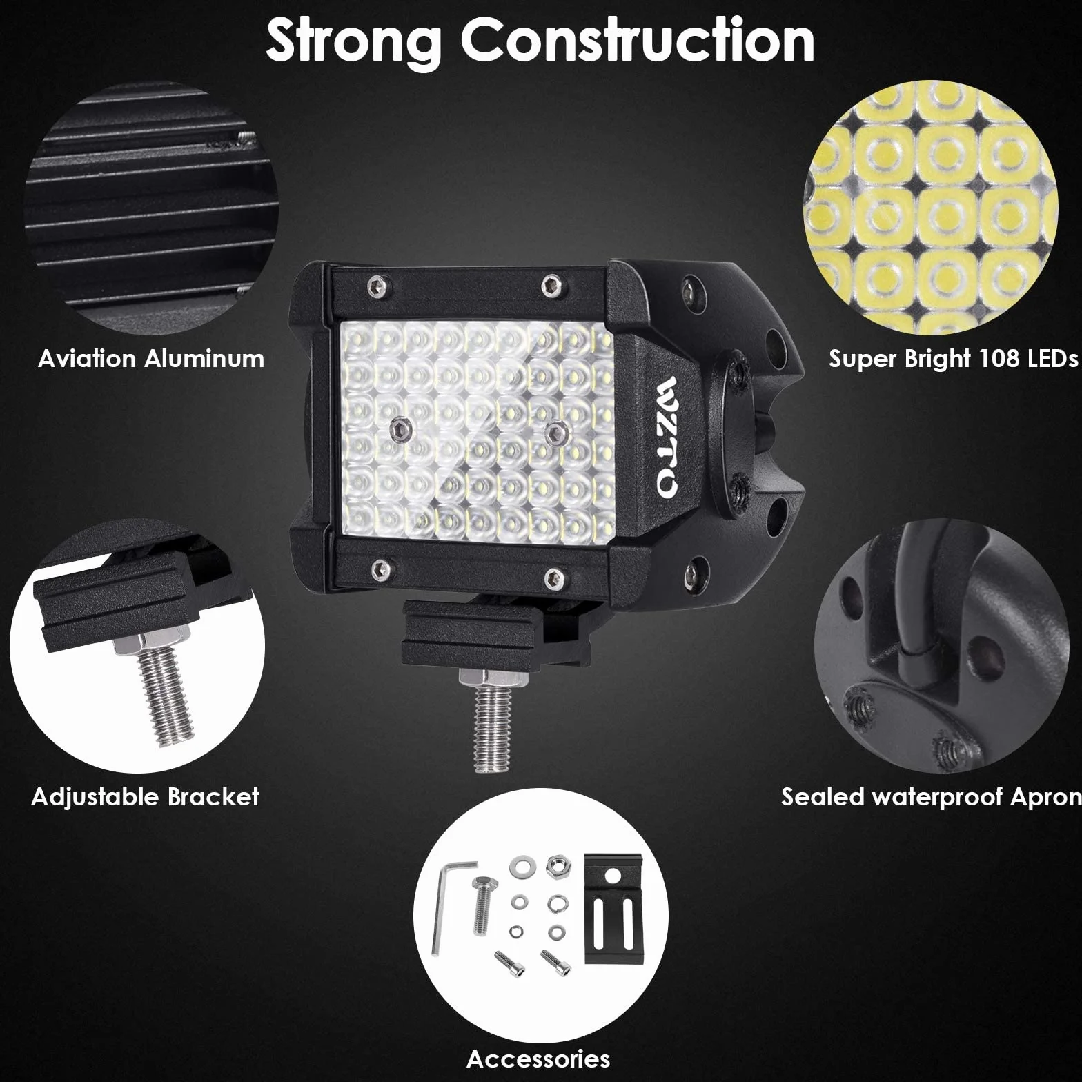 Focos LED Tractor, WZTO 2PCS 4" 300W 30000LM Luz de Trabajo Led 108 Luces Auxiliares Led,DC12~24V Offroad IP67 Luz de Marcha Atrás Impermeable Para Motocicleta Todoterreno,Tractor,Camión,SUV,UTV
