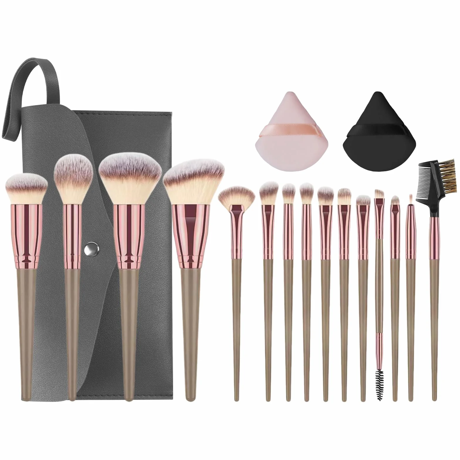 Vicloon Set de Brochas de Maquillaje 15 Piezas Profesional con Soplos de Polvo Marrón
