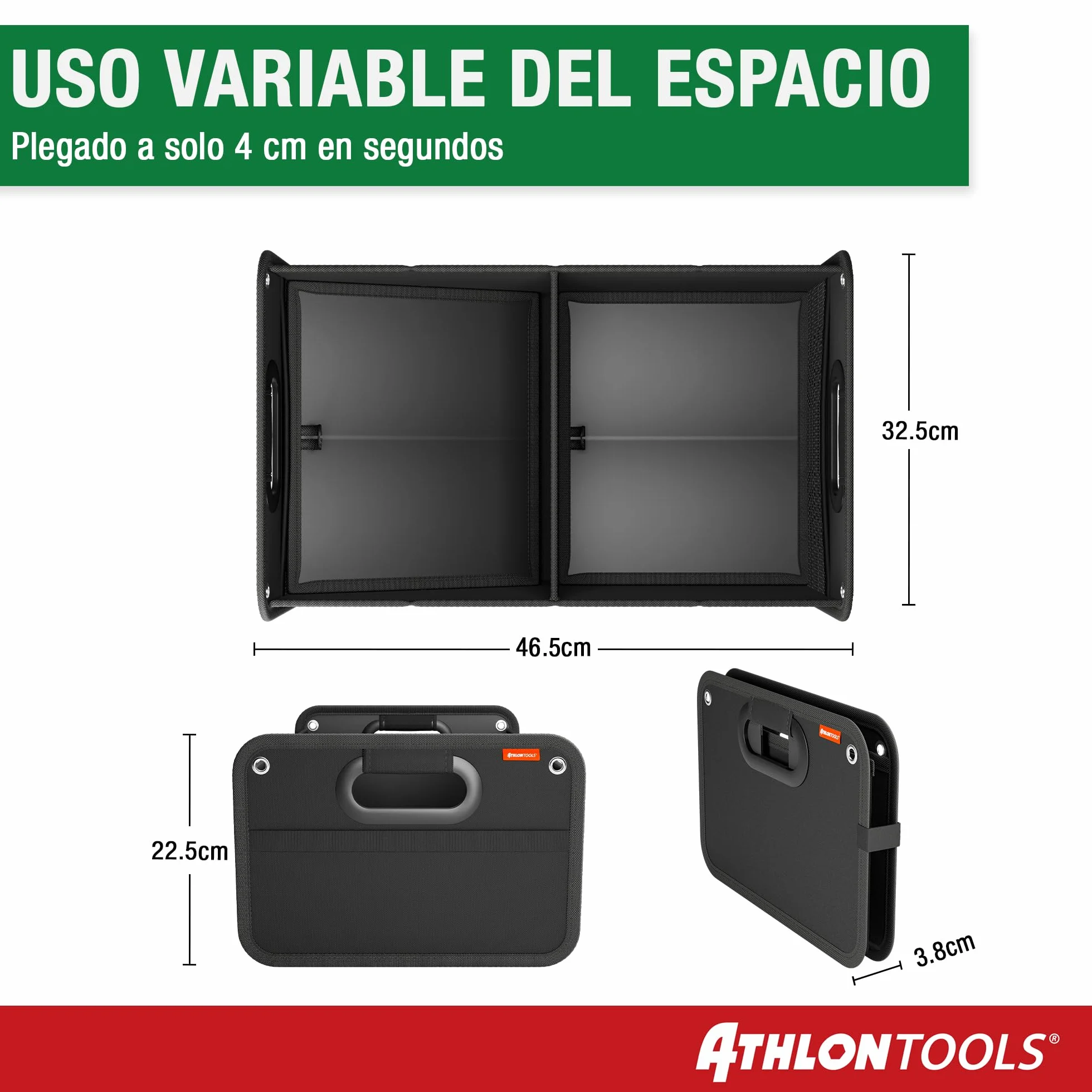 ATHLON TOOLS Bolsa organizadora para el maletero, caja plegable para el coche, reforzada y robusta, antideslizante