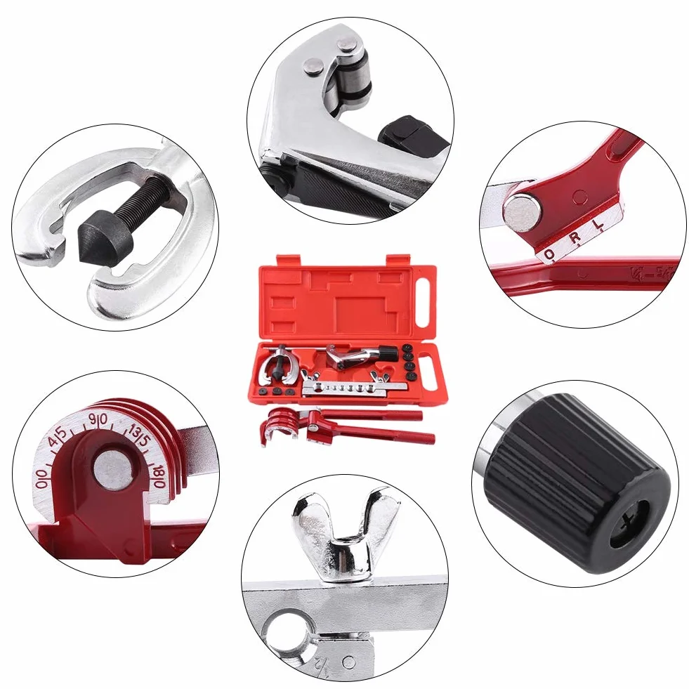 Kit de Abocardado de Tubos de 11 Piezas, Abocardador de Reparación de Tubos de Combustible de Frenos con Juego de Herramientas para Doblar Cortadores, Línea Automotriz con