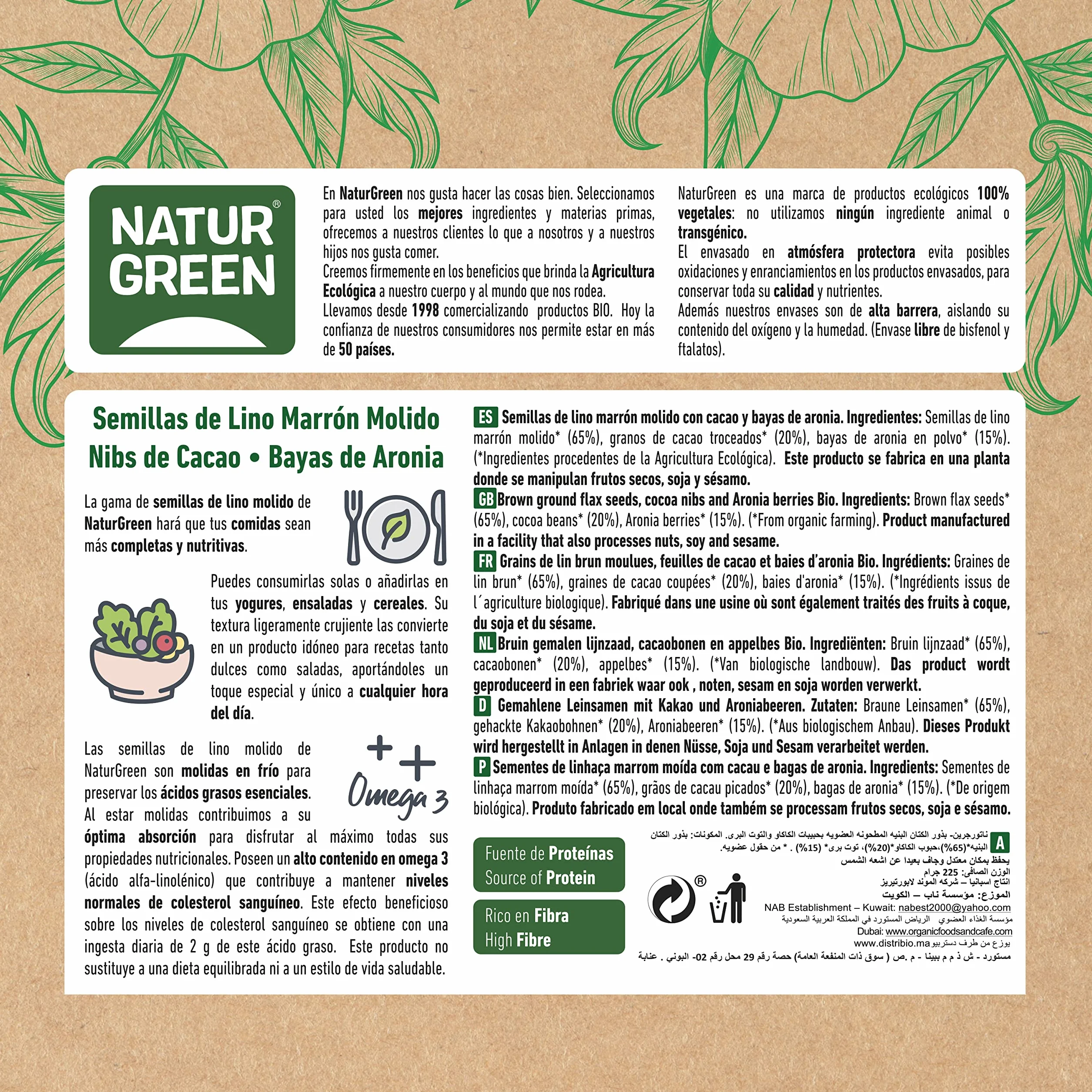 Lino Molido, Nibs de Cacao y Aronia Bio 225 g