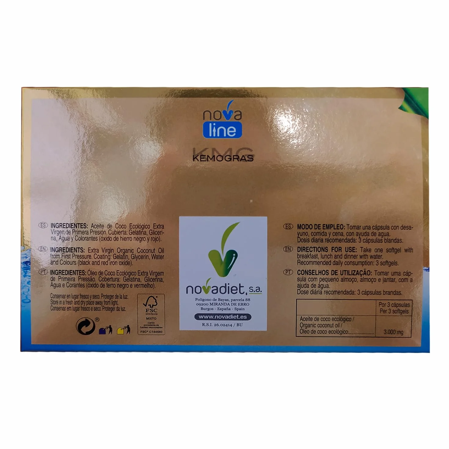 Novadiet KEMOGRAS COCO Aceite de Coco Extra Virgen Cápsulas 60